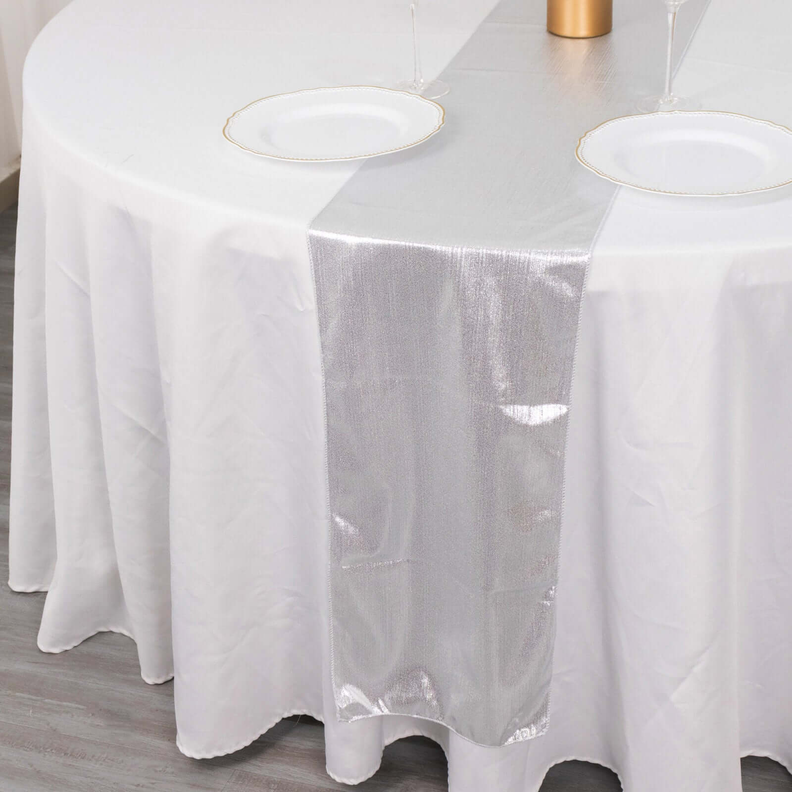 Polyester Table Runner 12"x108" Silver with Shimmer Sequin Dots Design - Wrinkle-Free Finish - Image 6
