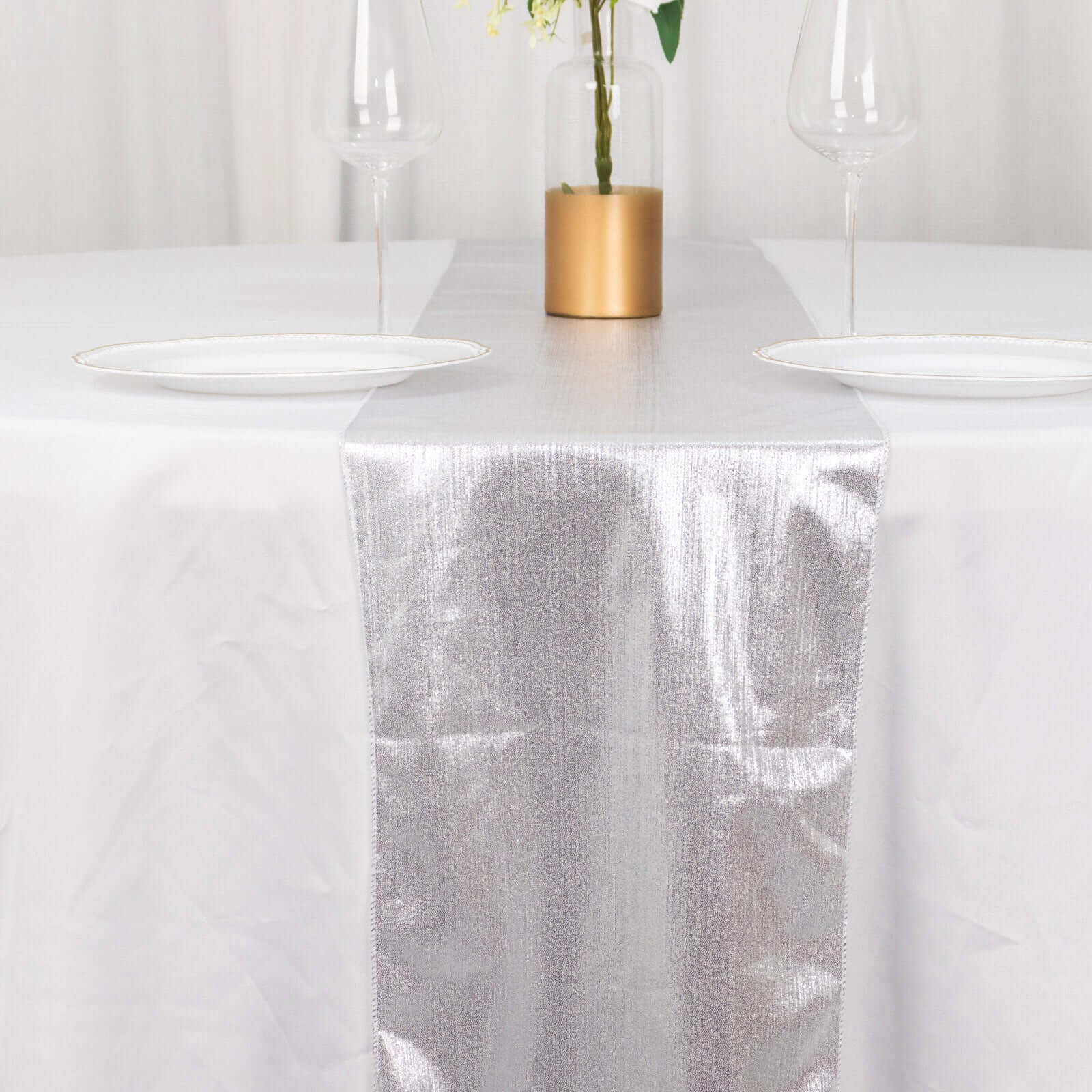 Polyester Table Runner 12"x108" Silver with Shimmer Sequin Dots Design - Wrinkle-Free Finish - Image 7
