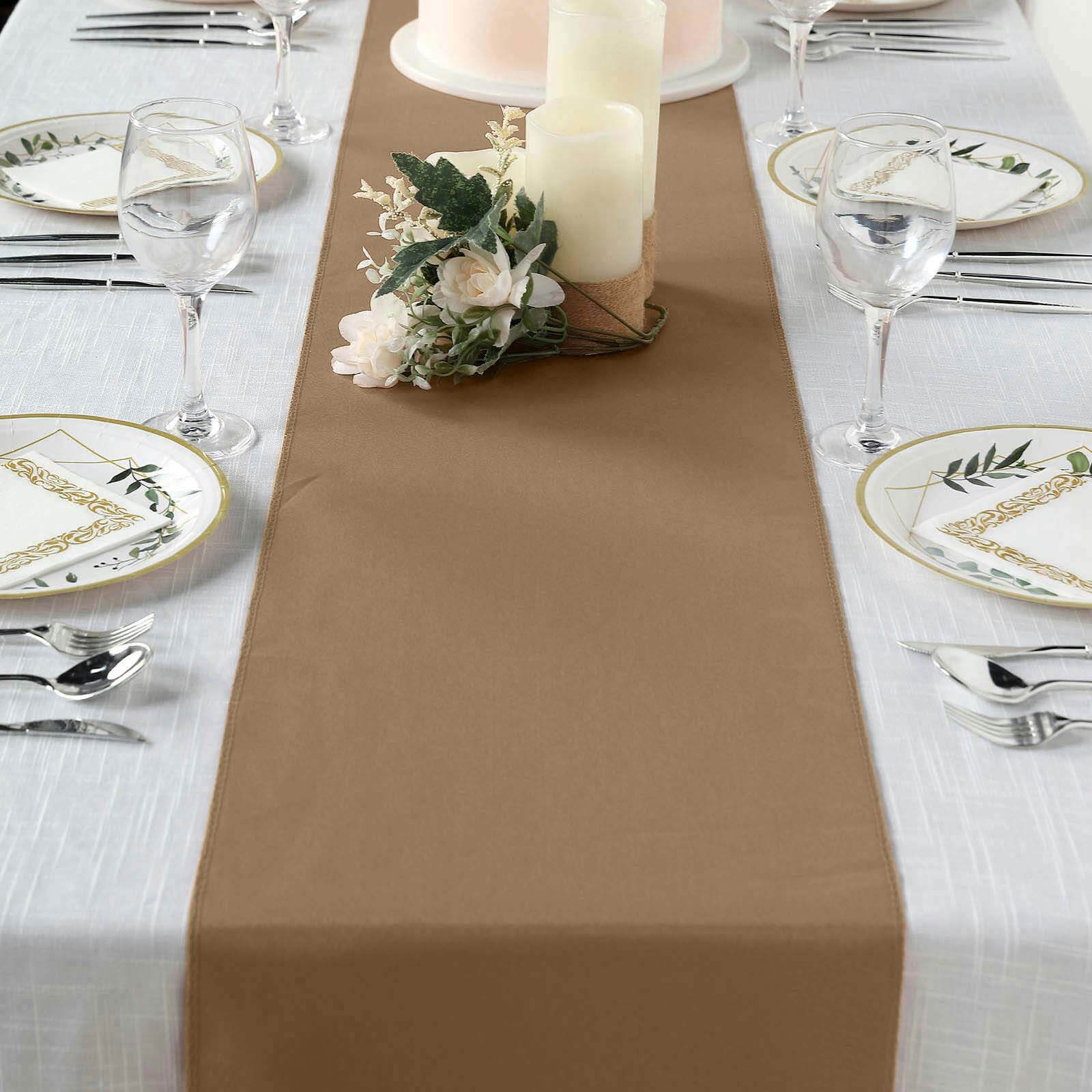 Polyester Table Runner 12"x108" Taupe - Wrinkle-Resistant & Durable Table Decor