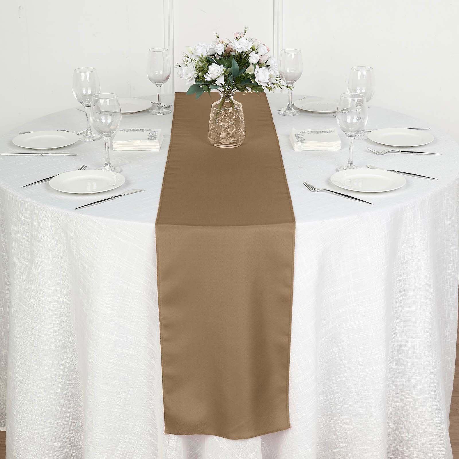 Polyester Table Runner 12"x108" Taupe - Wrinkle-Resistant & Durable Table Decor - Image 6