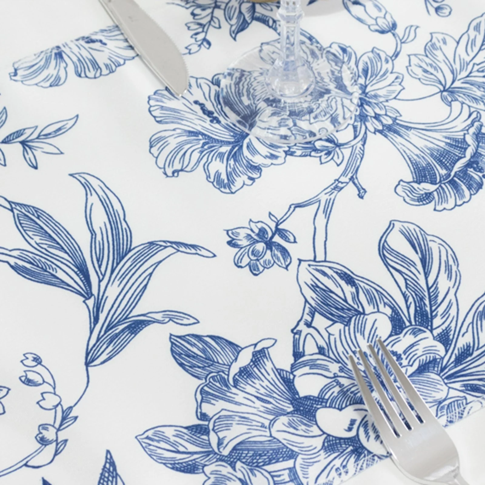 Polyester Table Runner 12"x108" White with Blue French Toile Floral Print - Exquisite Reusable Table Décor - Image 8