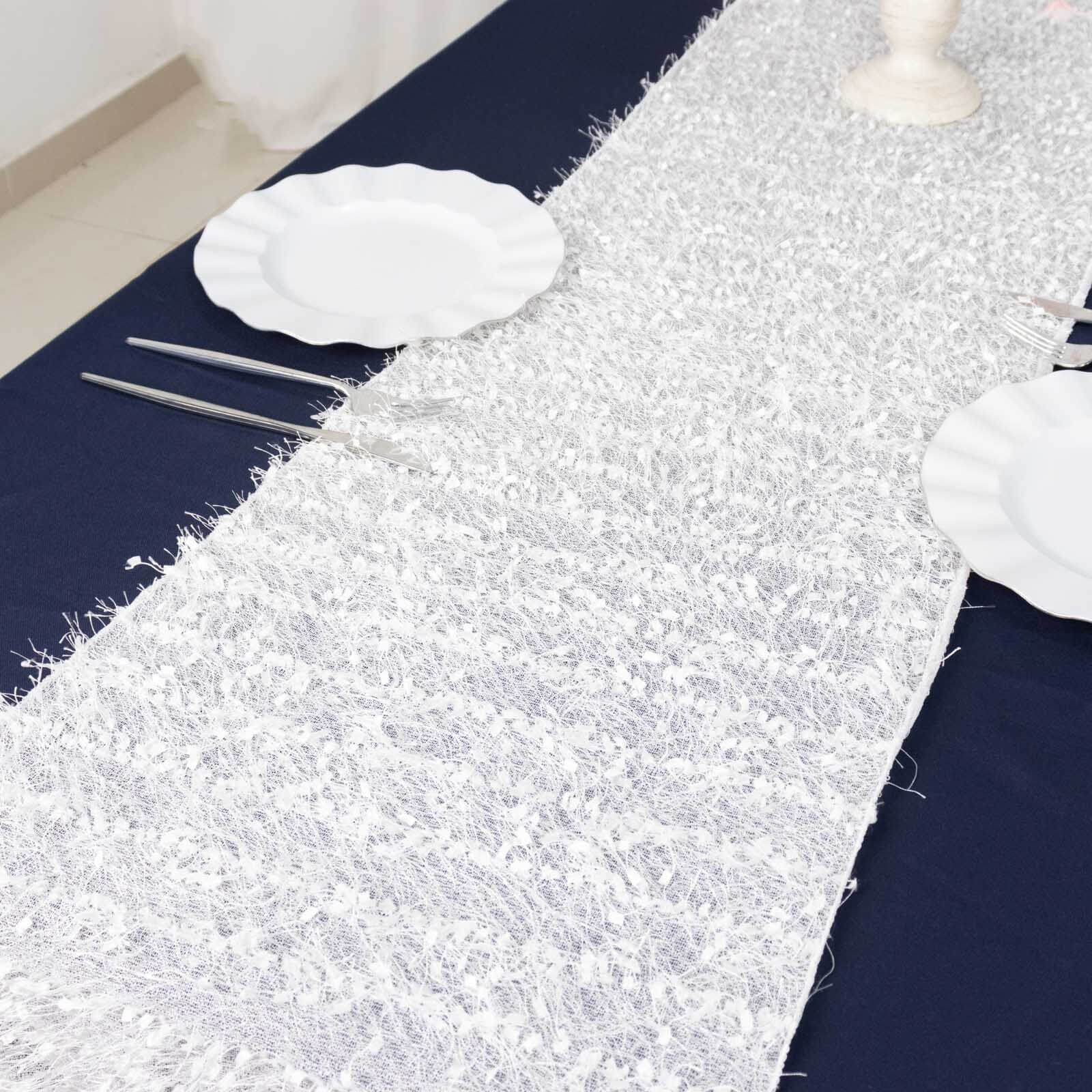 Polyester Table Runner 12"x108" White with Fringe Shag Design - Bold Decor for Parties and Gatherings - Image 4