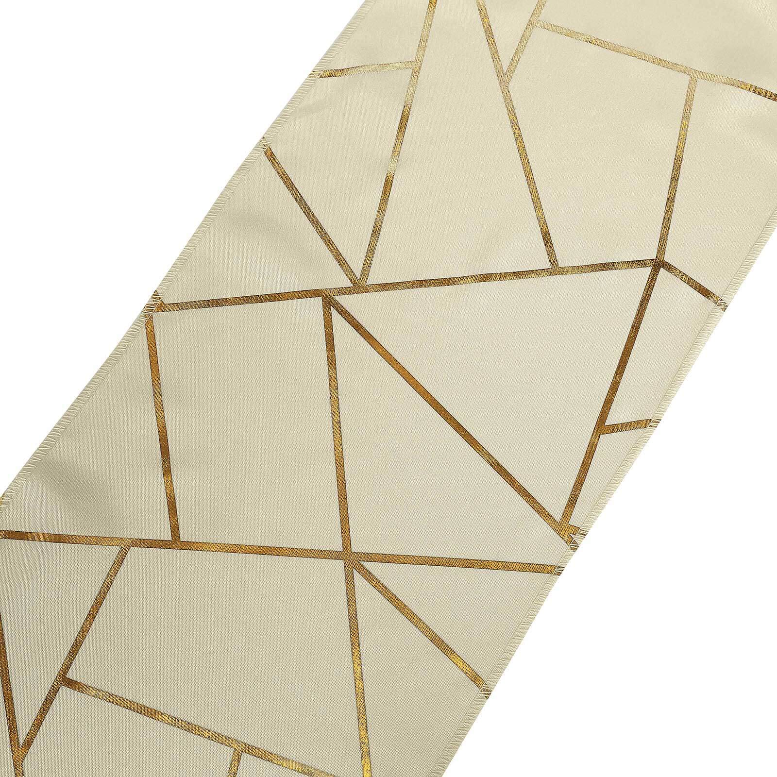 Polyester Table Runner 9ft Beige with Gold Foil Geometric Pattern - Image 3