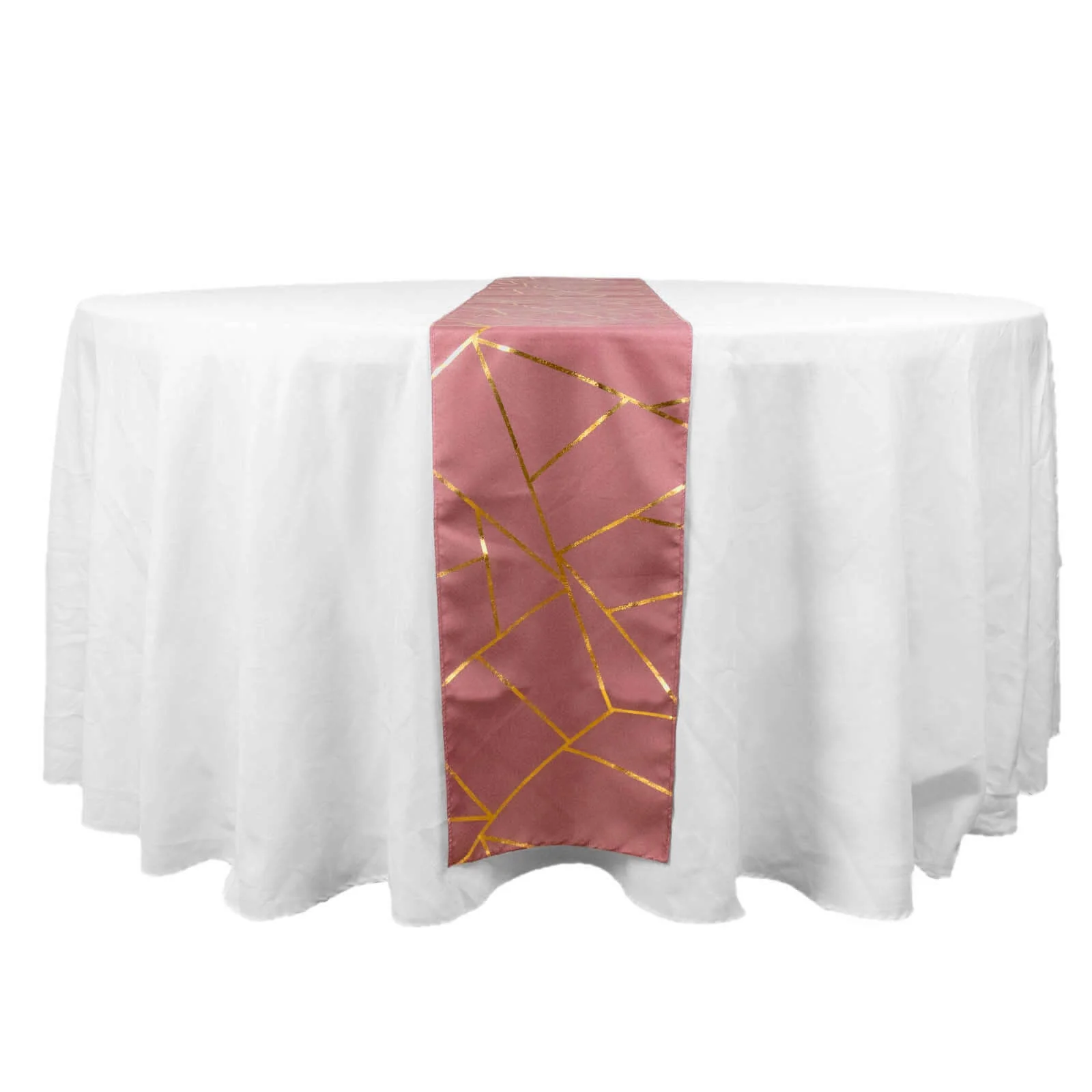 Polyester Table Runner 9ft Cinnamon Rose - Gold Foil Geometric Pattern - Image 7