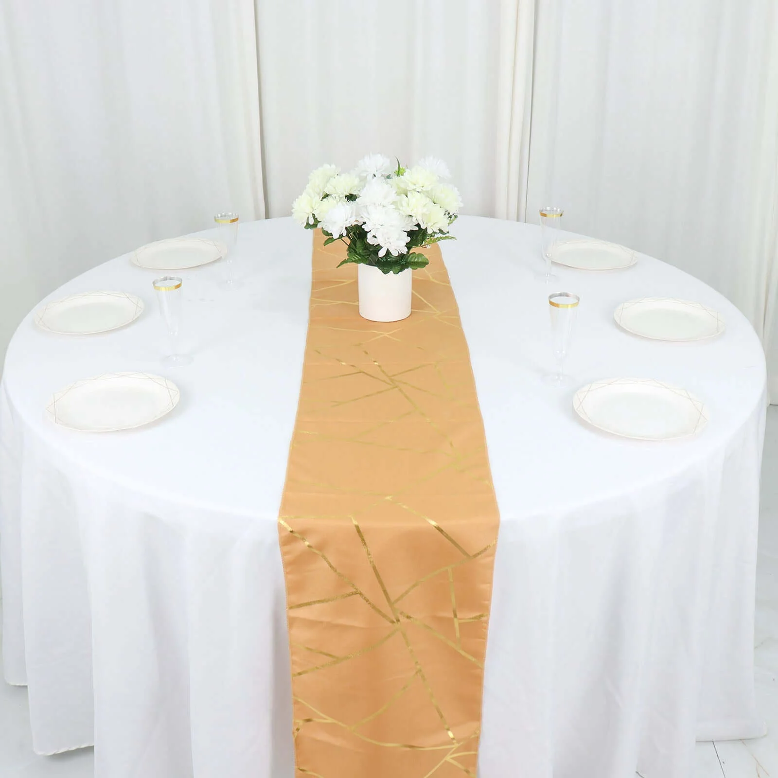 Polyester Table Runner 9ft Gold with Gold Foil Geometric Pattern - Modern & Stylish Table Decor - Image 7