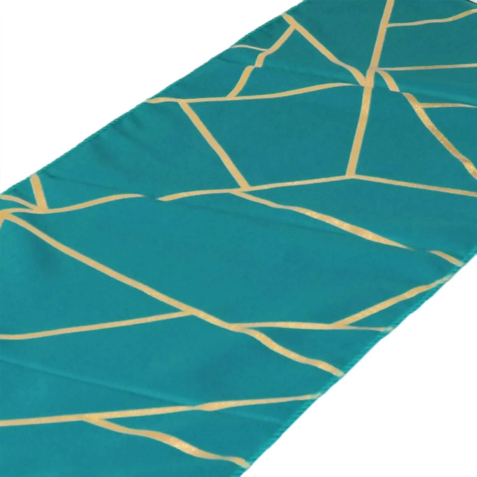Polyester Table Runner 9ft Teal - Gold Foil Geometric Pattern - Image 3