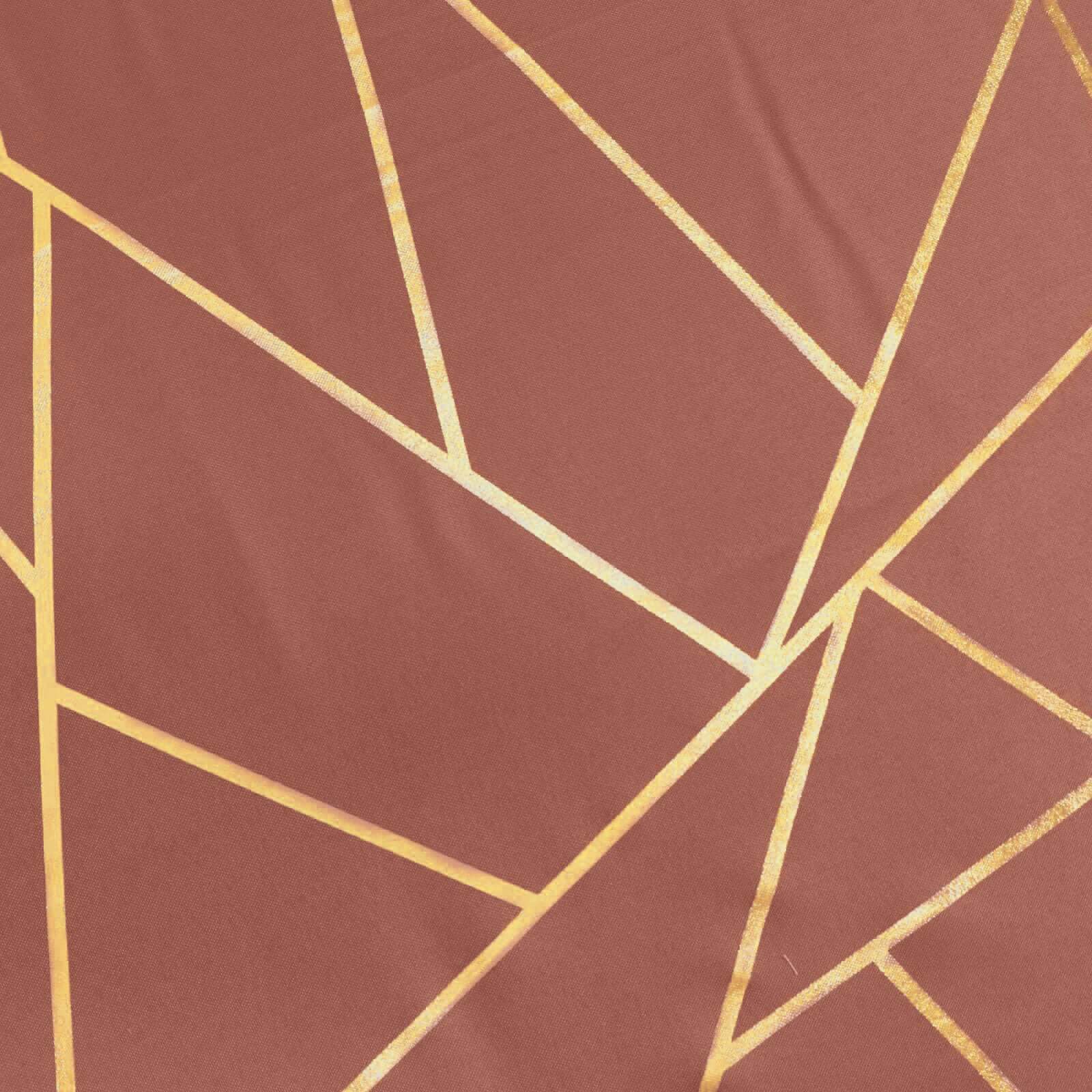 Polyester Table Runner 9ft Terracotta (Rust) - Gold Foil Geometric Pattern - Image 13