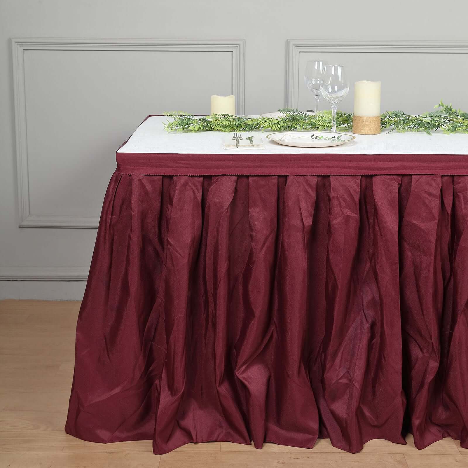 Polyester Table Skirt 14ft Burgundy - Stylish Pleated Table Cover - Image 2