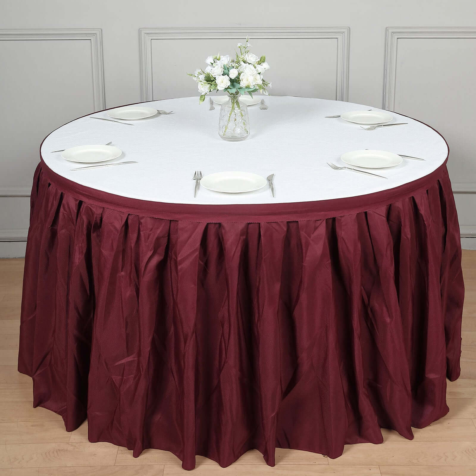 Polyester Table Skirt 14ft Burgundy - Stylish Pleated Table Cover - Image 5