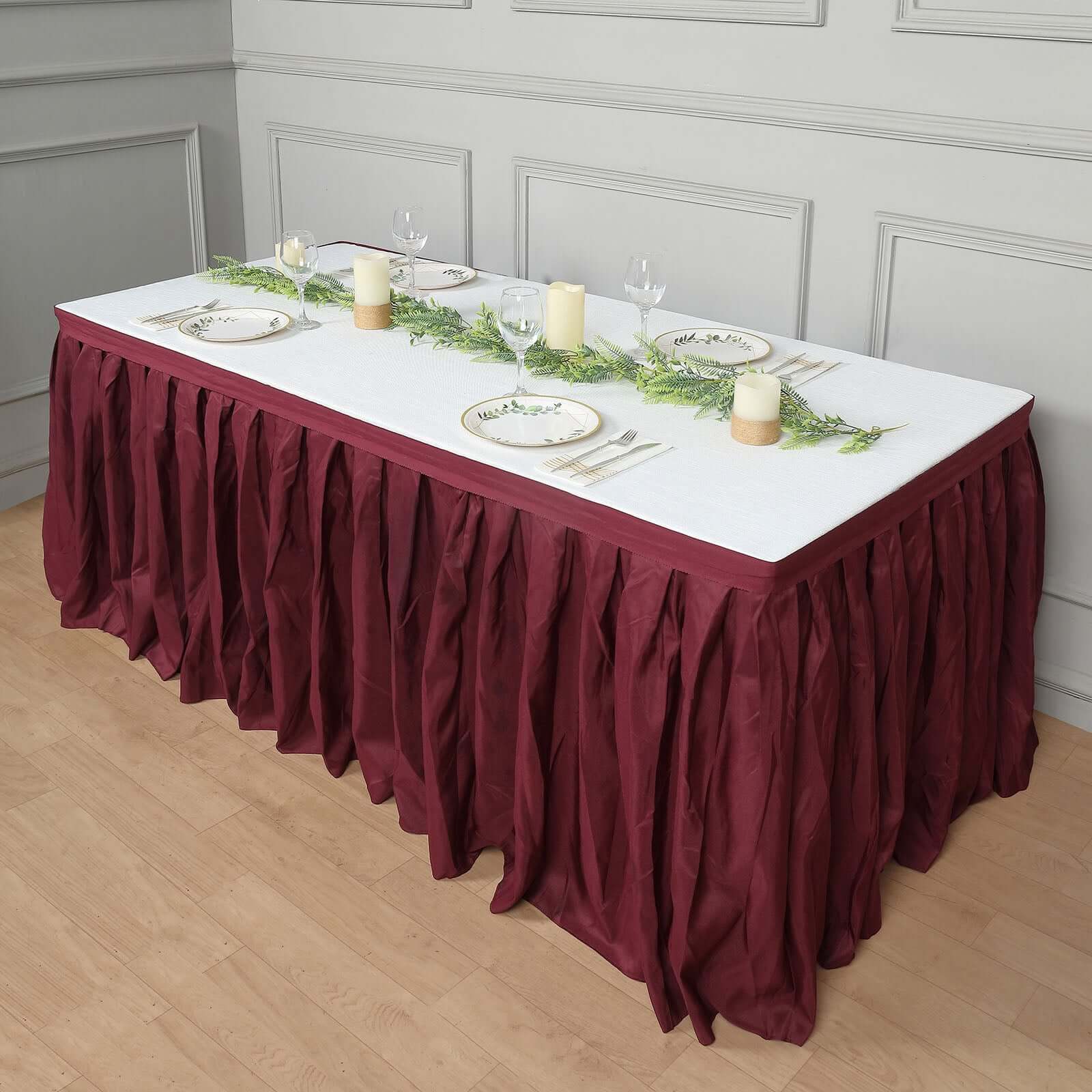 Polyester Table Skirt 14ft Burgundy - Stylish Pleated Table Cover - Image 6