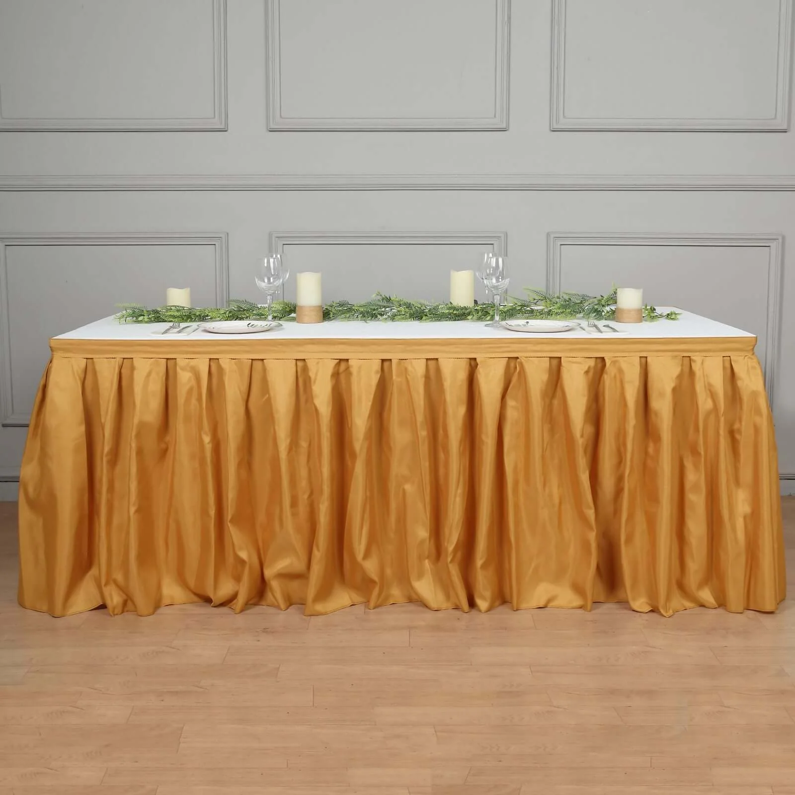 Polyester Table Skirt 14ft Gold - Stylish Pleated Table Cover