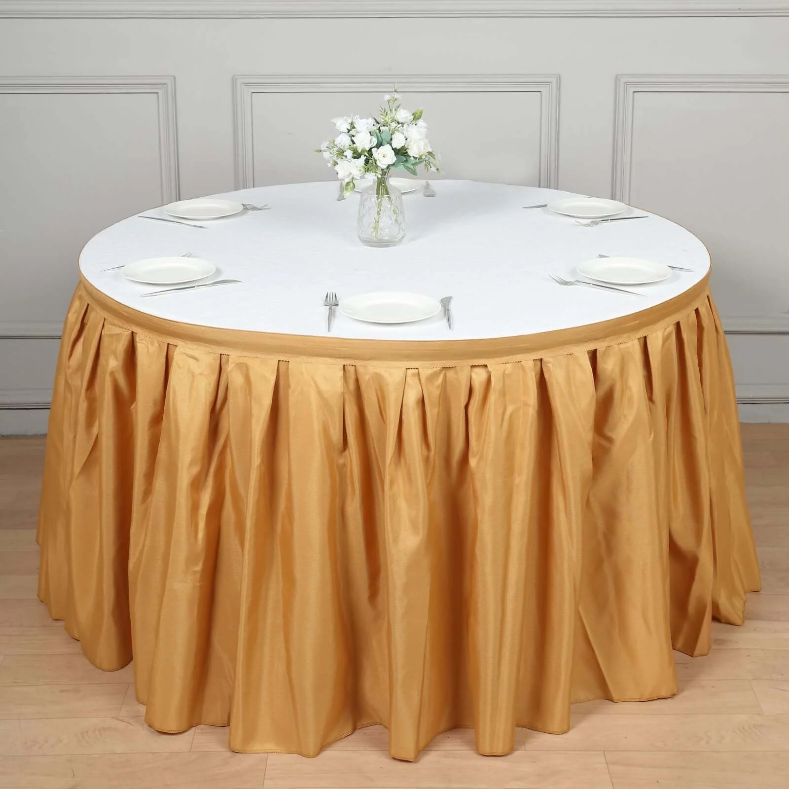 Polyester Table Skirt 14ft Gold - Stylish Pleated Table Cover - Image 5