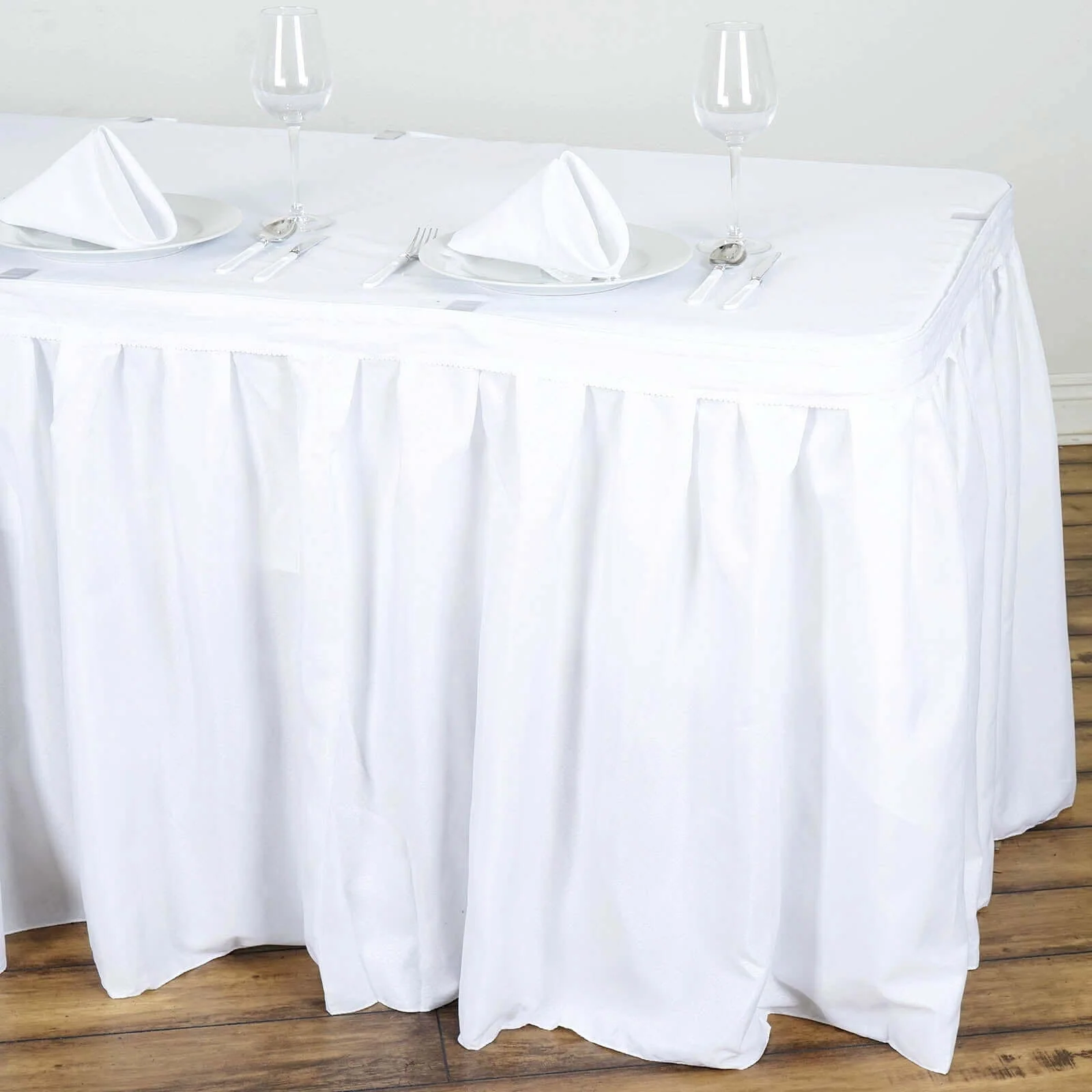 Polyester Table Skirt 14ft White - Stylish Pleated Table Cover - Image 3