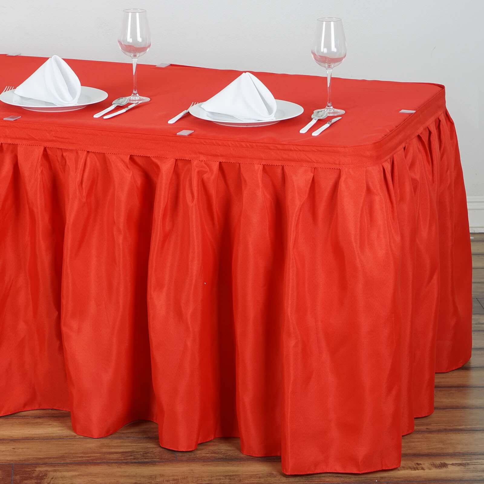 Polyester Table Skirt 17ft Red - Stylish Pleated Table Cover - Image 3