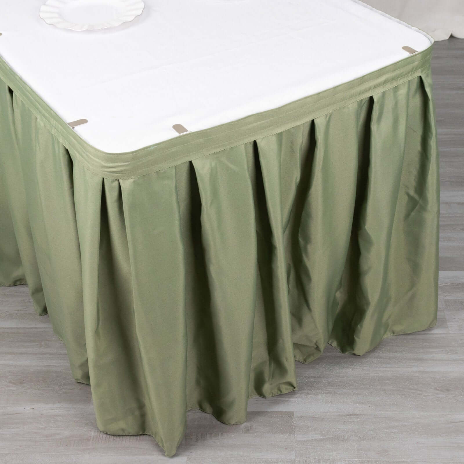 Polyester Table Skirt 21ft Dusty Sage Green - Stylish Pleated Table Cover - Image 13