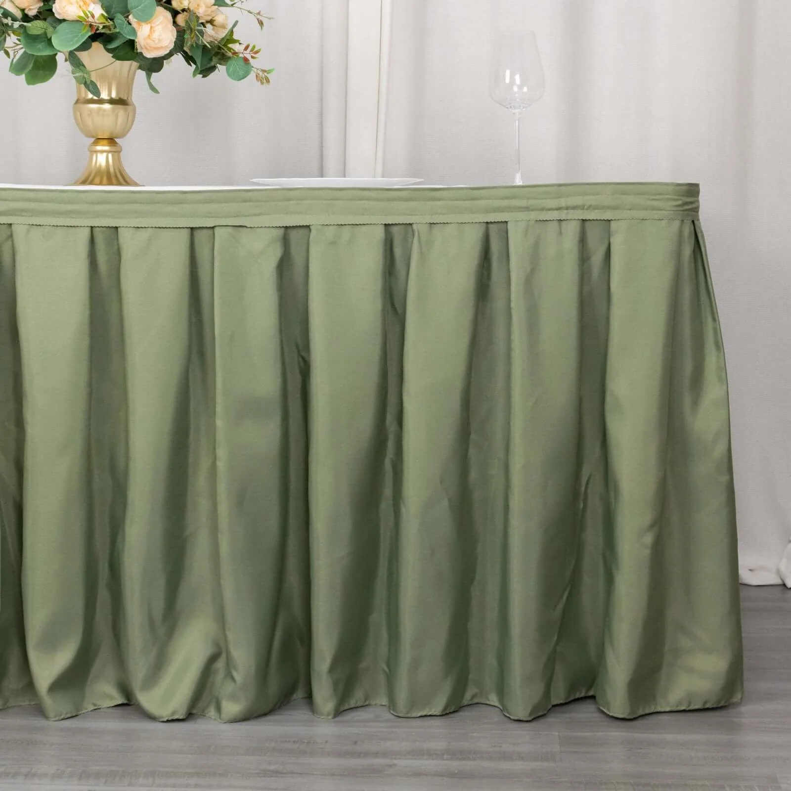 Polyester Table Skirt 21ft Dusty Sage Green - Stylish Pleated Table Cover - Image 2