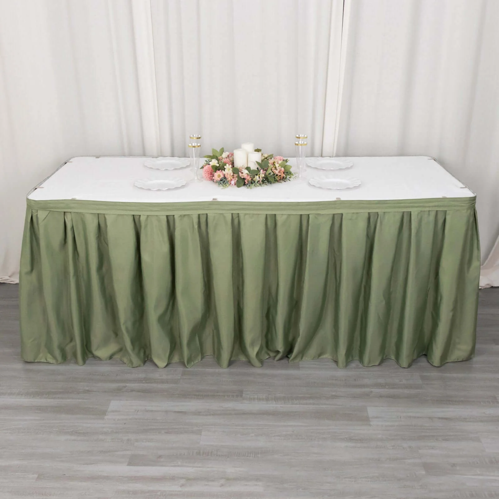 Polyester Table Skirt 21ft Dusty Sage Green - Stylish Pleated Table Cover - Image 6