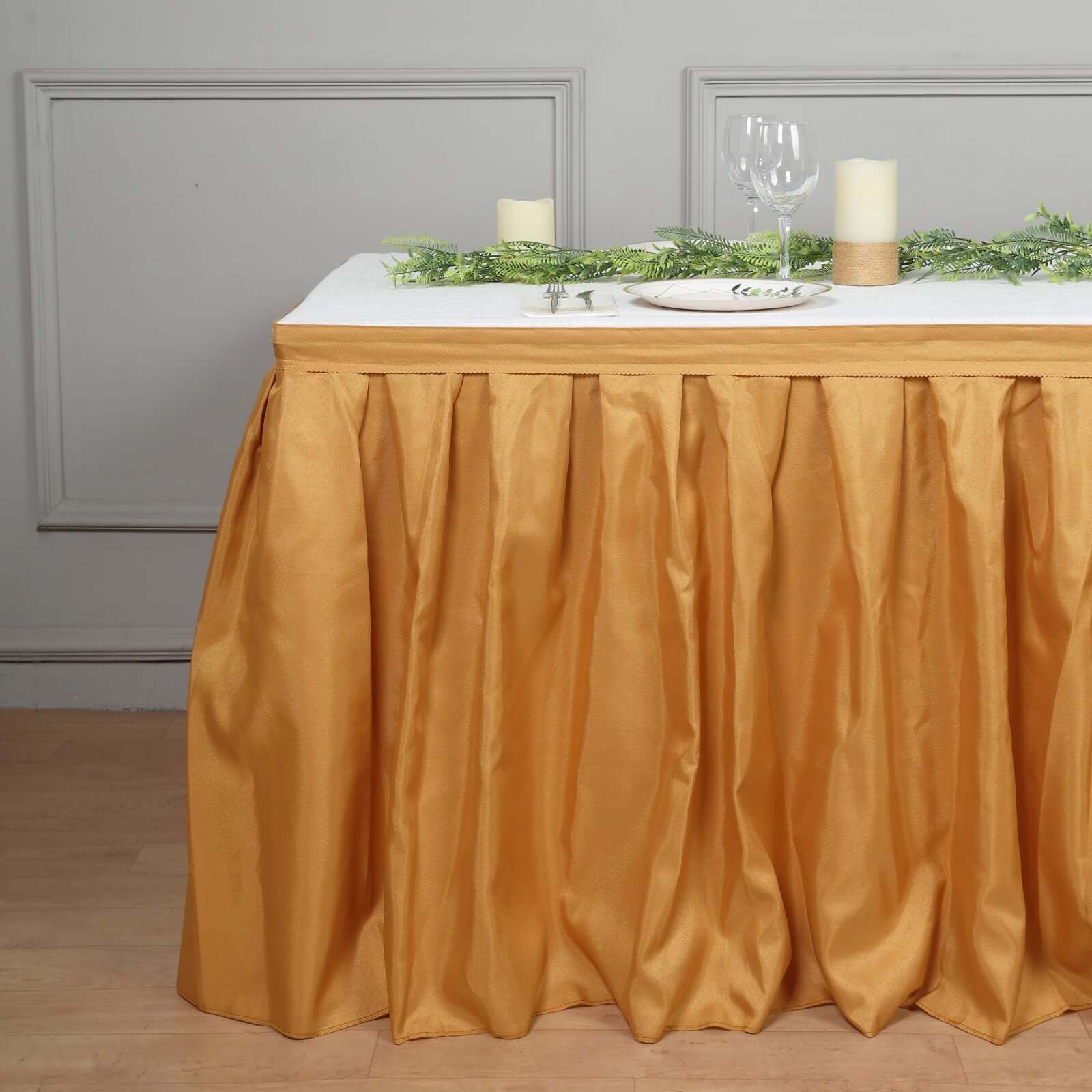 Polyester Table Skirt 21ft Gold - Stylish Pleated Banquet Folding Table Cover - Image 2