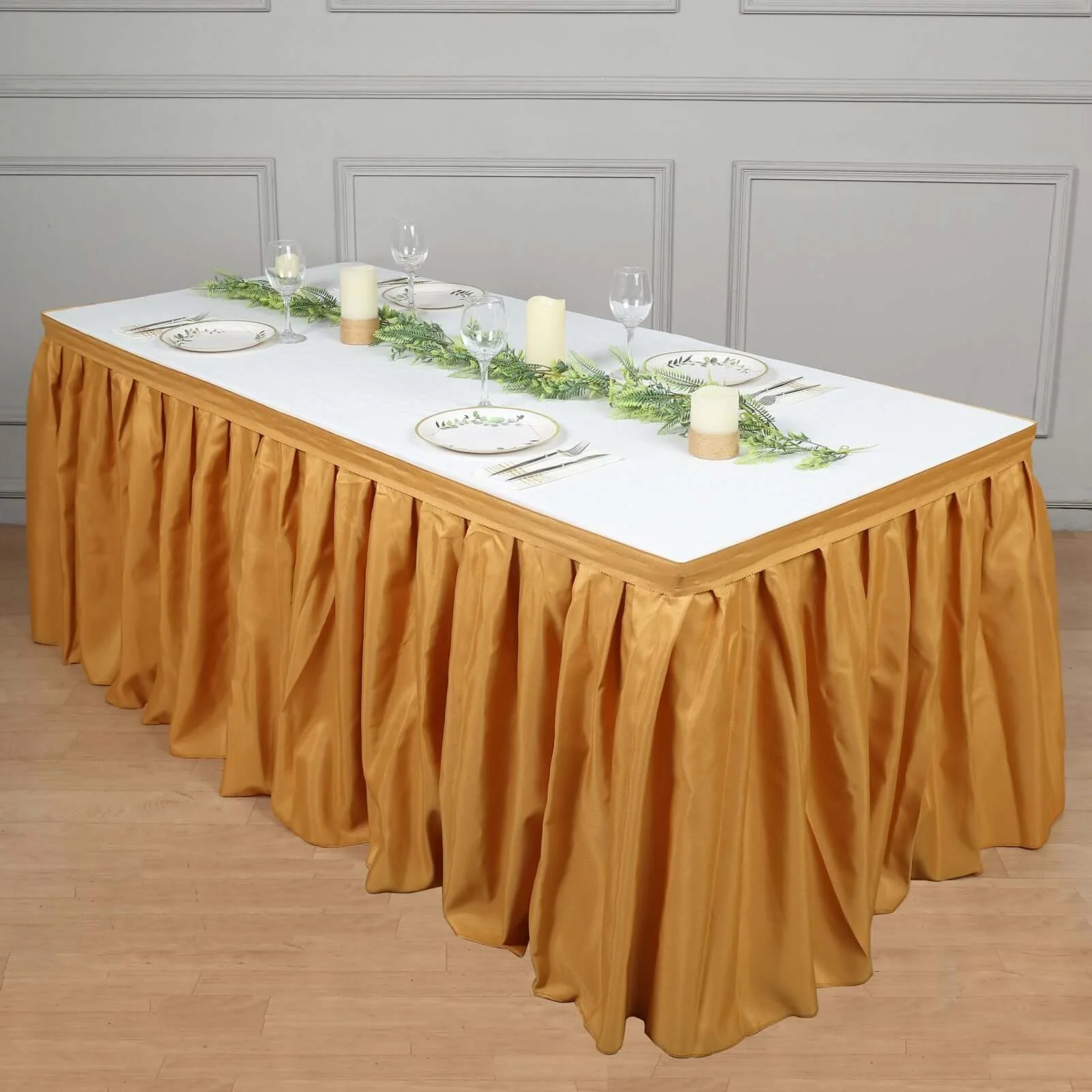 Polyester Table Skirt 21ft Gold - Stylish Pleated Banquet Folding Table Cover - Image 5