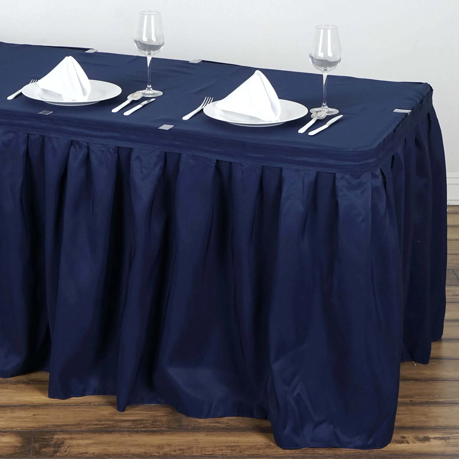 Polyester Table Skirt 21ft Navy Blue - Stylish Pleated Table Cover - Image 2