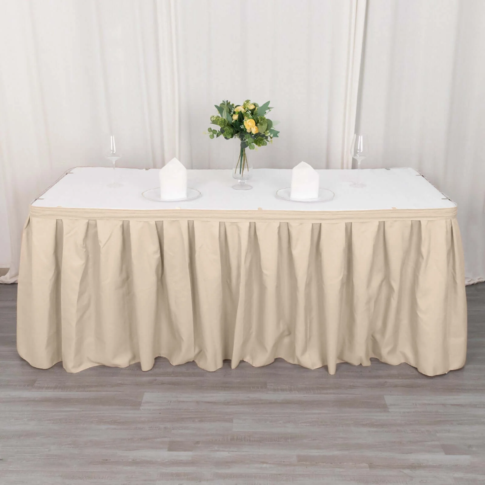 Polyester Table Skirt 21ft Nude - Stylish Pleated Table Cover