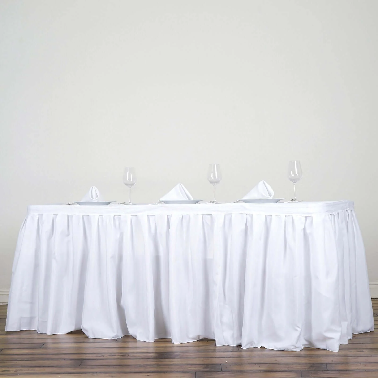 Polyester Table Skirt 21ft White - Stylish Pleated Banquet Folding Table Cover