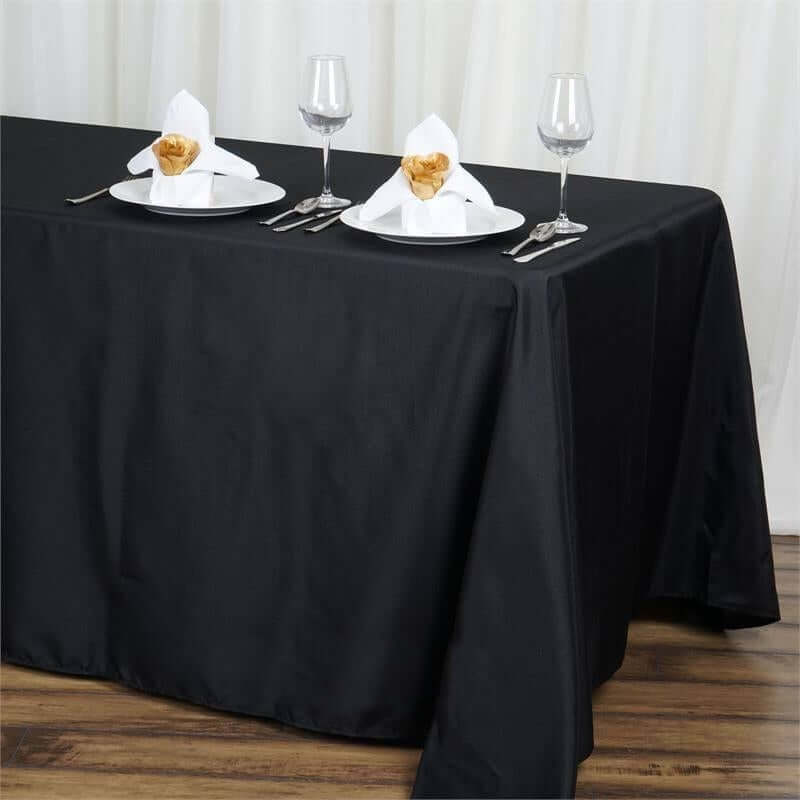 Polyester Rectangle Tablecloth 90"x132" Black with Seamless Finish - Sophisticated Style for Wedding Receptions - Image 3