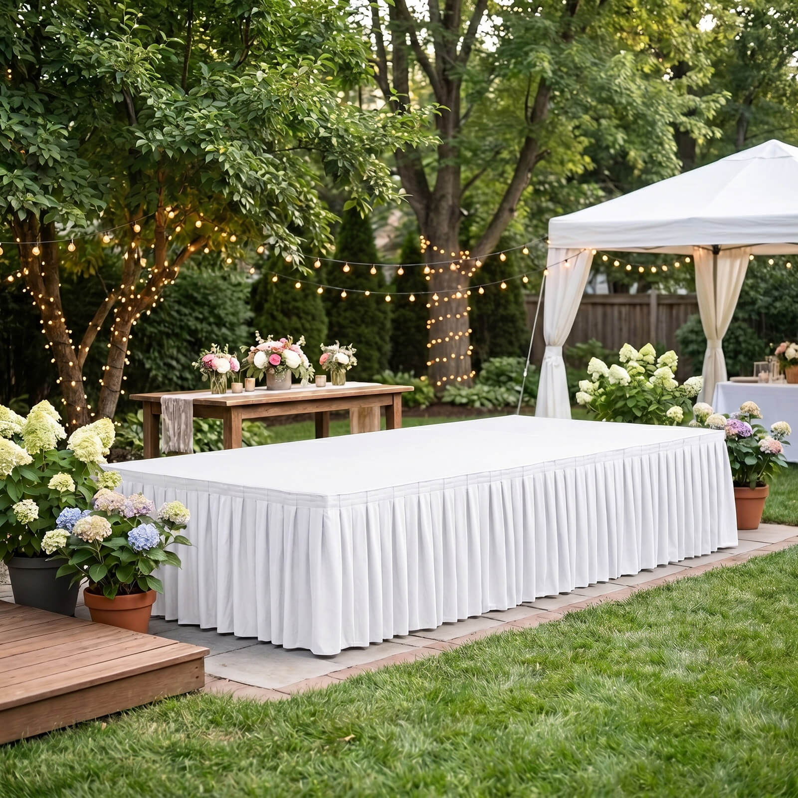 Portable Scuba Stage Skirting White Shirred Pleated Stage Cover for Wedding & Event Platforms - Wrinkle-Free, Stain Resistant - 24"x20ft - Image 3