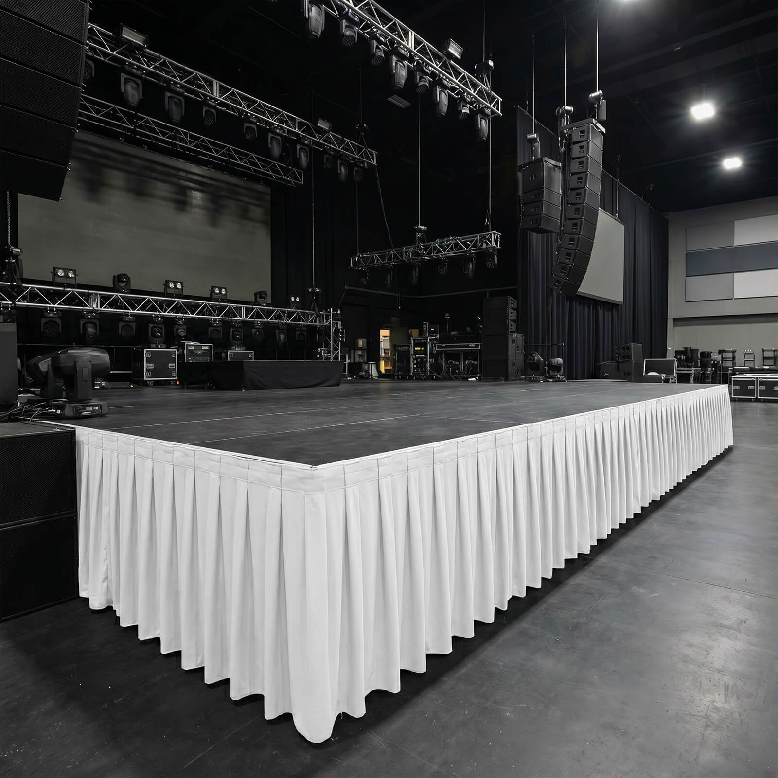 Portable Scuba Stage Skirting White Shirred Pleated Stage Cover for Wedding & Event Platforms - Wrinkle-Free, Stain Resistant - 48"x20ft