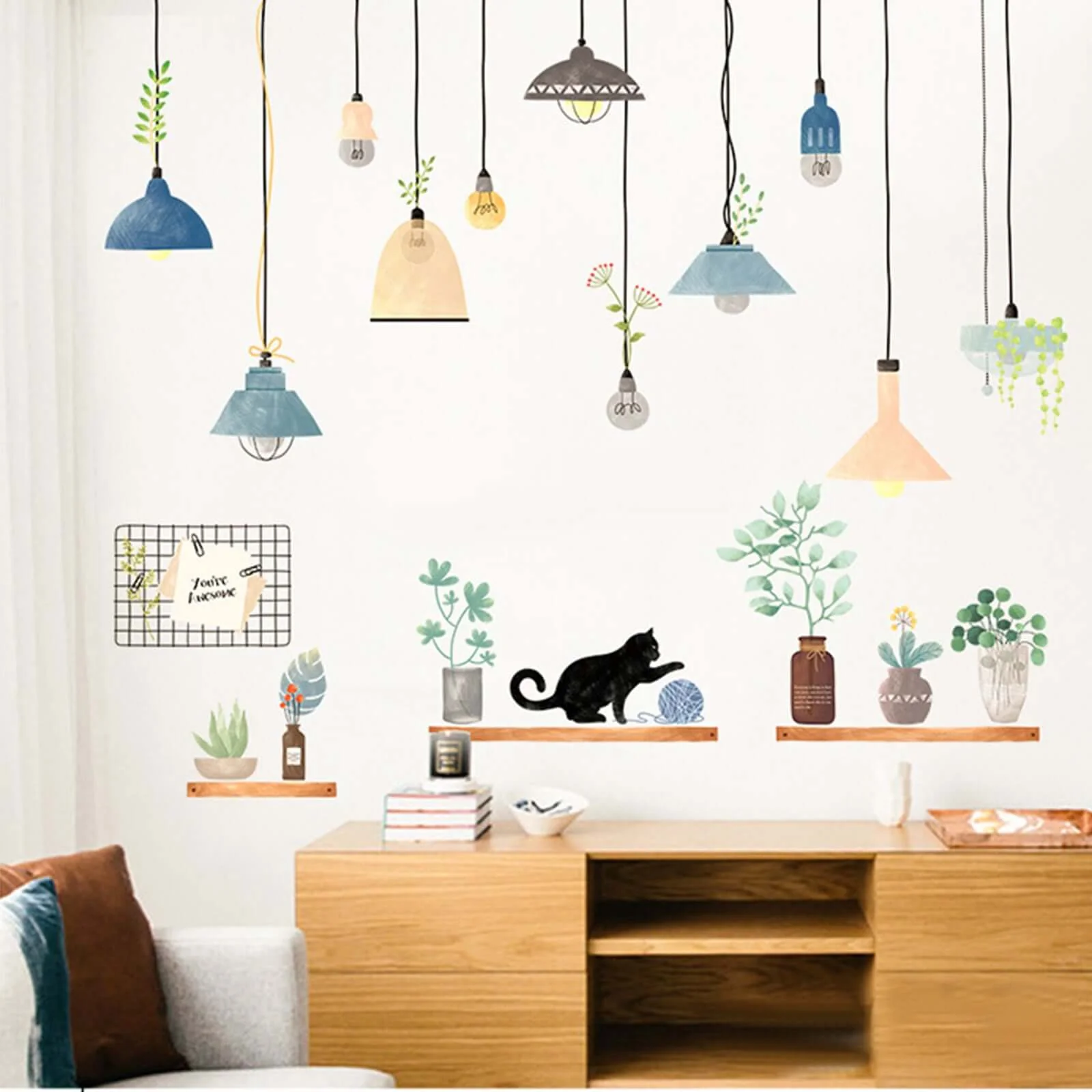 Potted Plants on Shelves and Lamps Wall Decals, Peel and Stick Decor Stickers - Image 6
