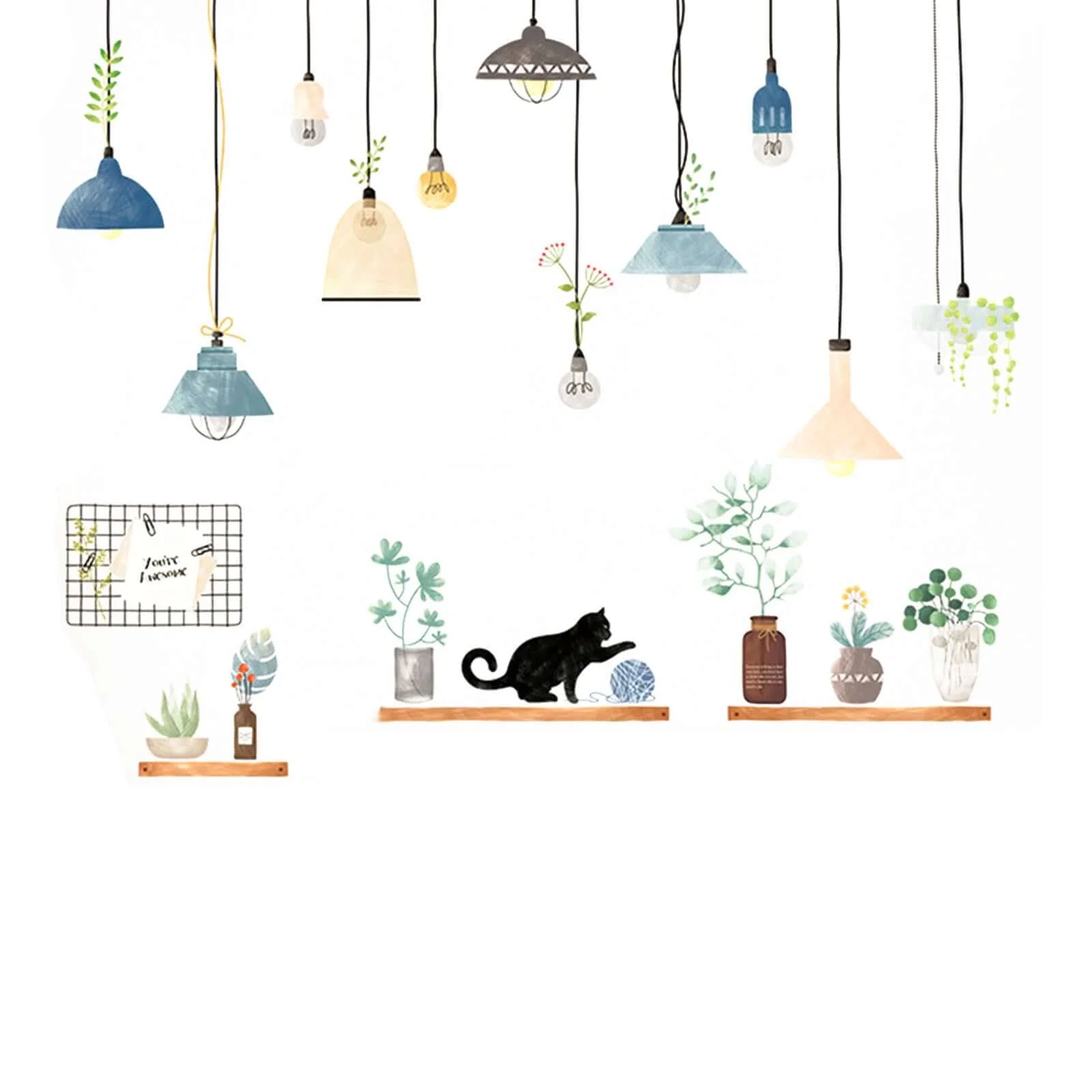Potted Plants on Shelves and Lamps Wall Decals, Peel and Stick Decor Stickers - Image 7