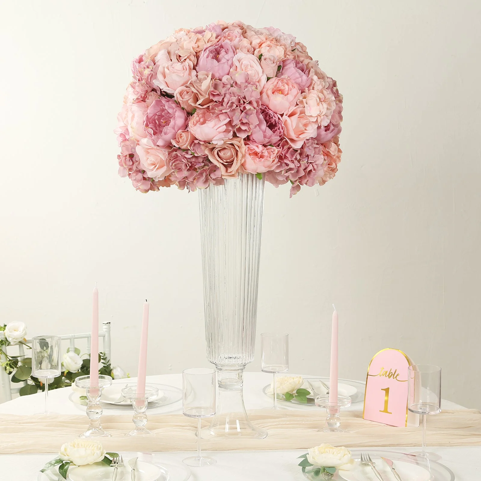 Pre-Arranged Artificial Rose Wedding Centerpiece, Blush Silk Rose Flower Balls Arrangement Table Decor - 20" - Image 7