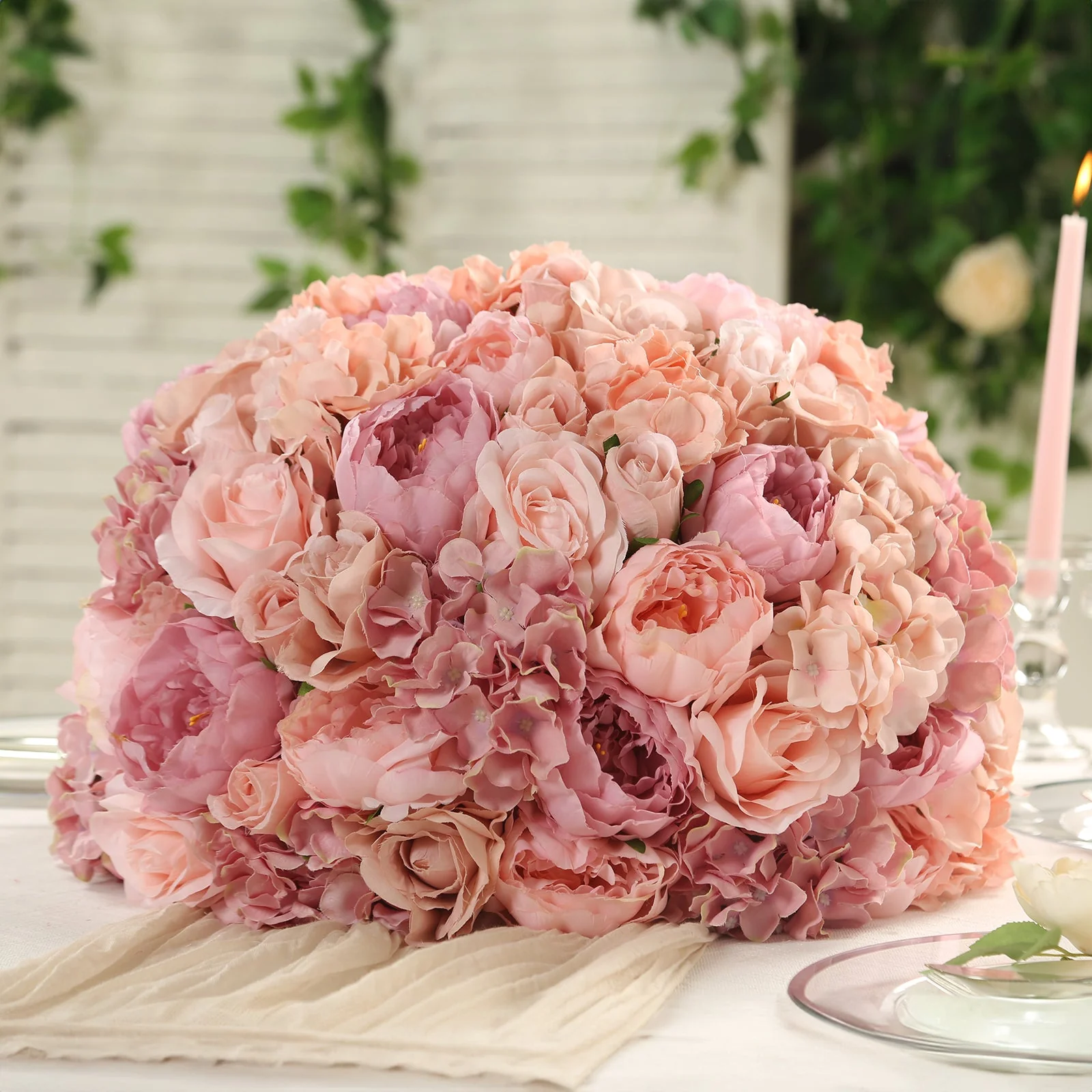 Pre-Arranged Artificial Rose Wedding Centerpiece, Blush Silk Rose Flower Balls Arrangement Table Decor - 20" - Image 8