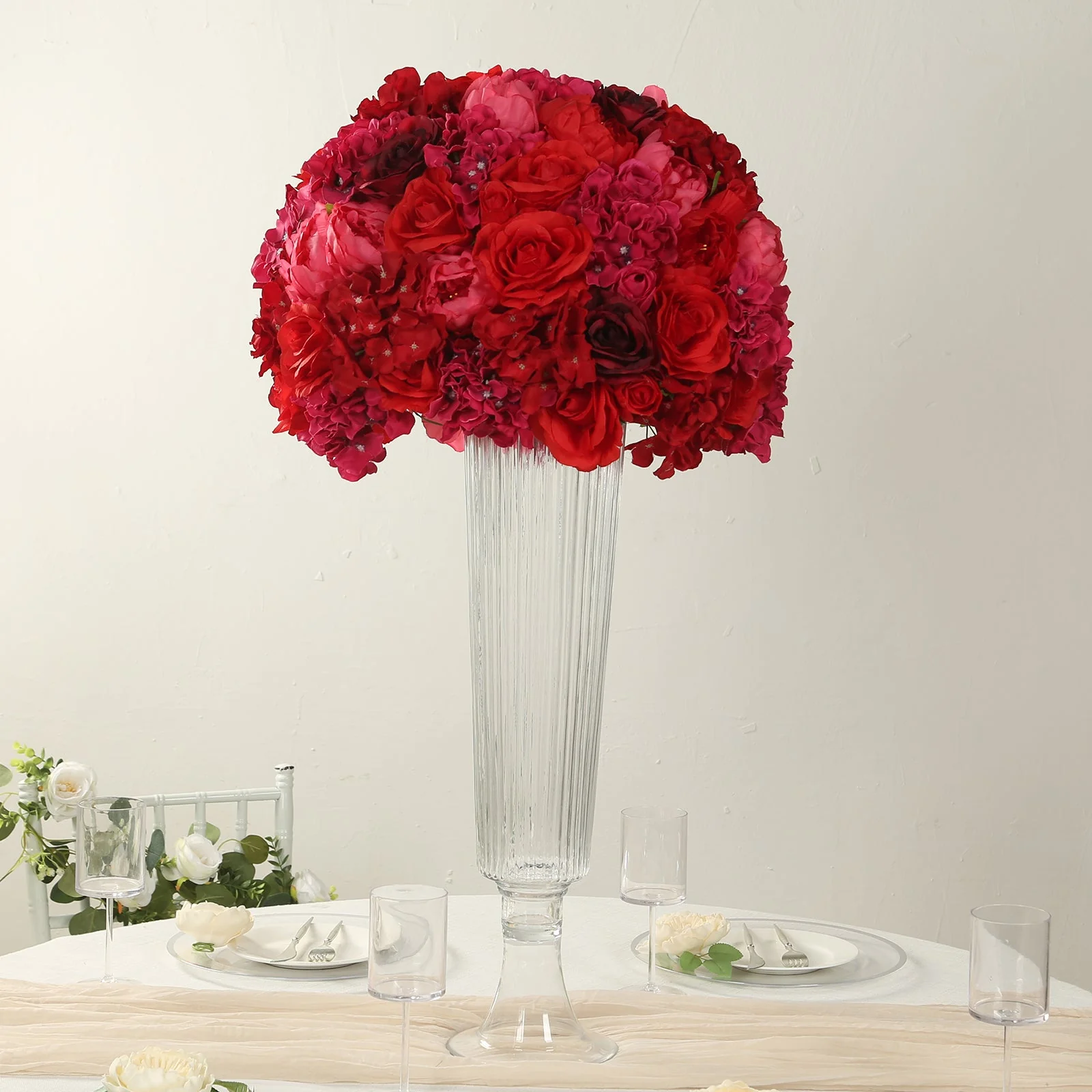 Pre-Arranged Artificial Rose Wedding Centerpiece, Red Silk Rose Flower Balls Arrangement Table Decor - 20" - Image 8