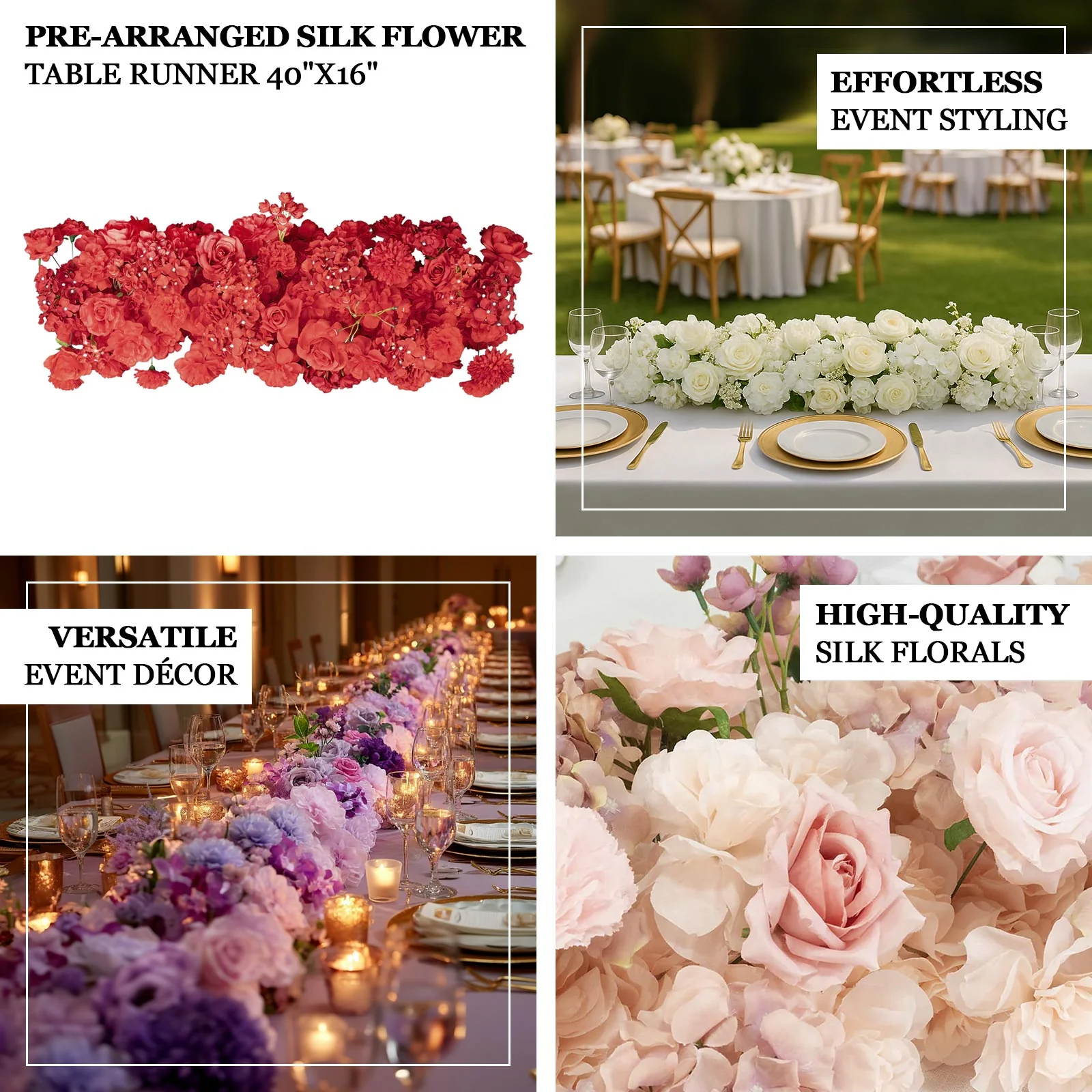 Pre-Arranged Silk Flower Runner 40"x16" Mixed Lavender Lilac – Roses, Hydrangeas, Chrysanthemums & Peonies for Wedding Table & Arch Decor - Image 4