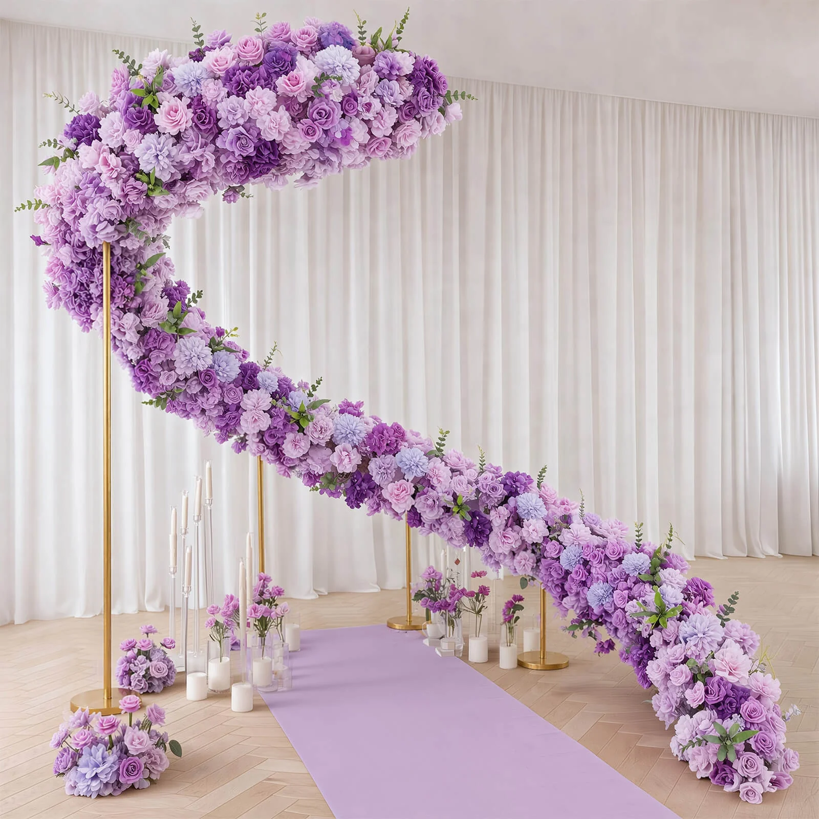 Pre-Arranged Silk Flower Runner 40"x16" Mixed Lavender Lilac – Roses, Hydrangeas, Chrysanthemums & Peonies for Wedding Table & Arch Decor - Image 6