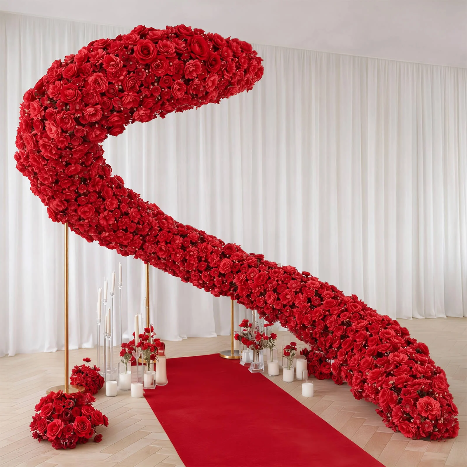 Pre-Arranged Silk Flower Runner 40"x16" Mixed Red – Roses, Hydrangeas, Chrysanthemums & Peonies for Wedding Table & Arch Decor - Image 6