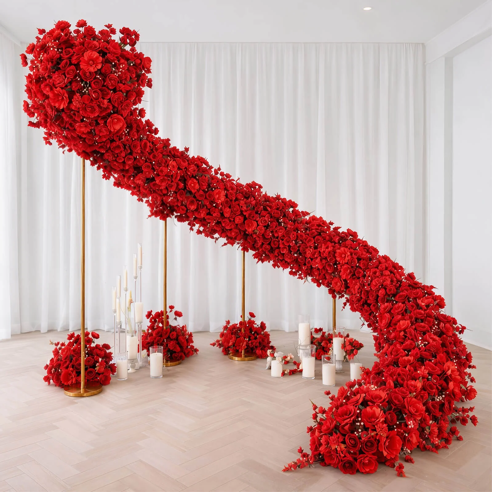 Pre-Arranged Silk Flower Runner 40"x16" Mixed Red – Roses, Hydrangeas, Chrysanthemums & Peonies for Wedding Table & Arch Decor - Image 7
