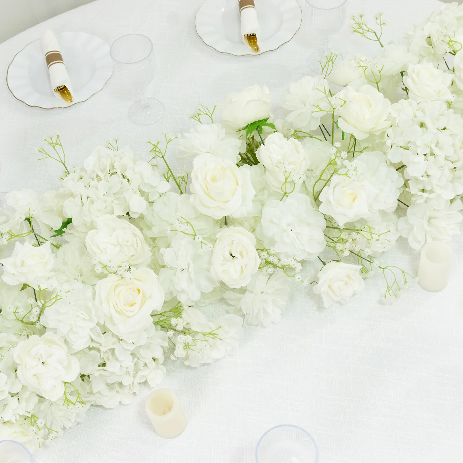 Pre-Arranged Silk Flower Runner 40"x16" – White Roses, Hydrangeas & Baby's Breath for Wedding Table & Arch Decor - Image 9