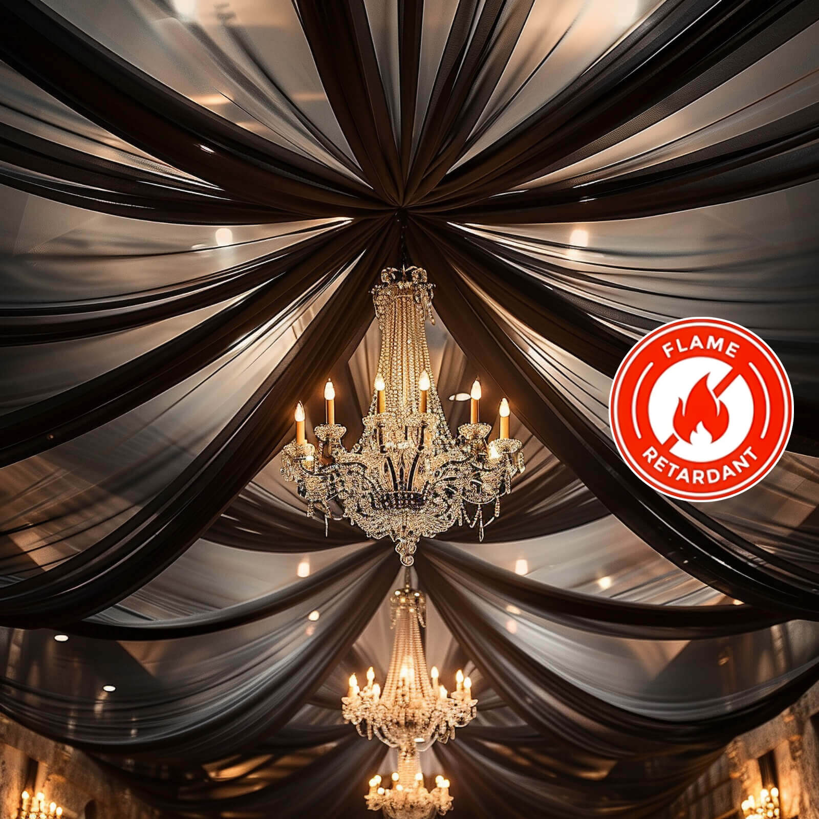 Black Chiffon Ceiling Drapery, Durable Flame Resistant Long Curtain Backdrop Panel With Rod Pocket 5ftx32ft - Image 5