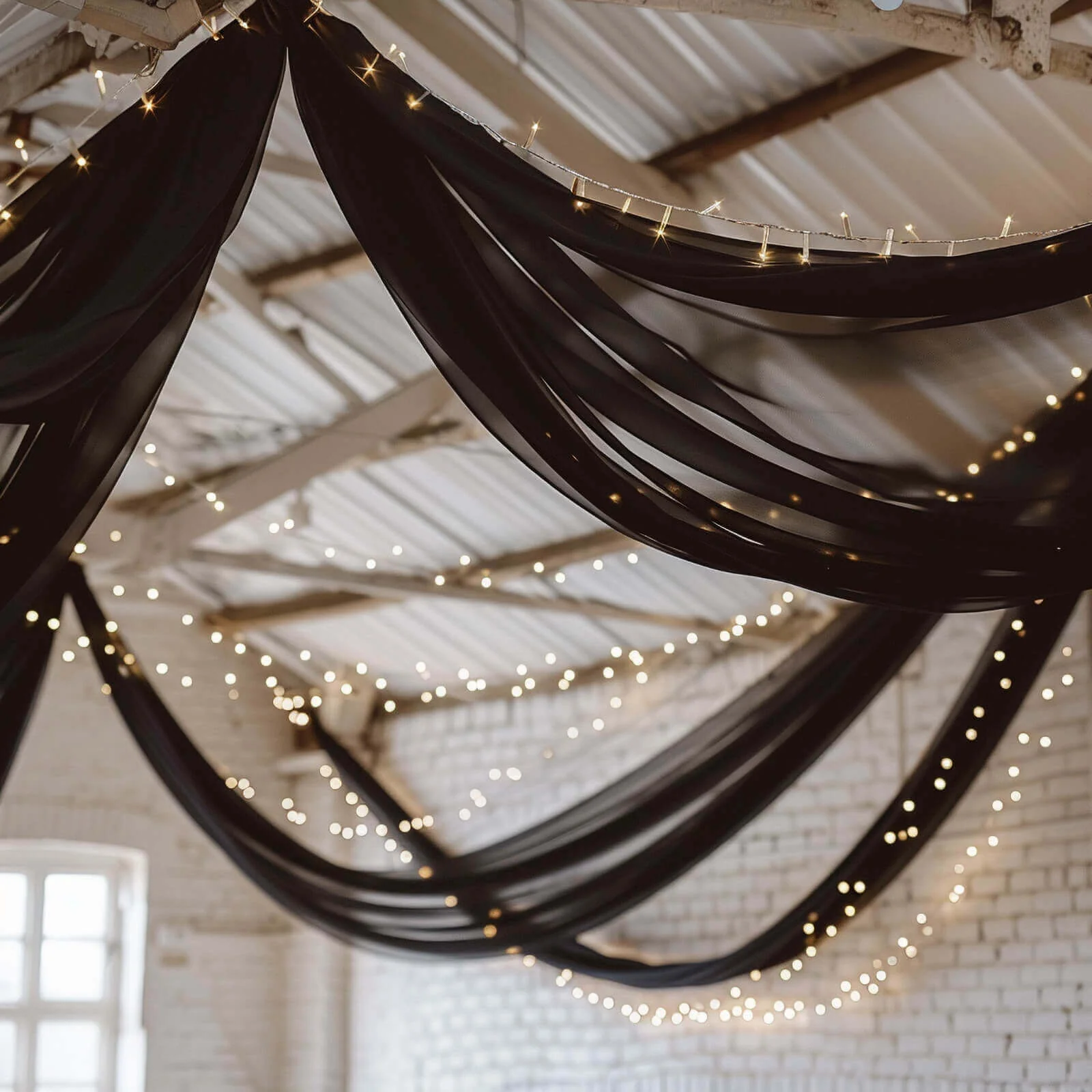 Black Chiffon Ceiling Drapery, Durable Flame Resistant Long Curtain Backdrop Panel With Rod Pocket 5ftx32ft - Image 6
