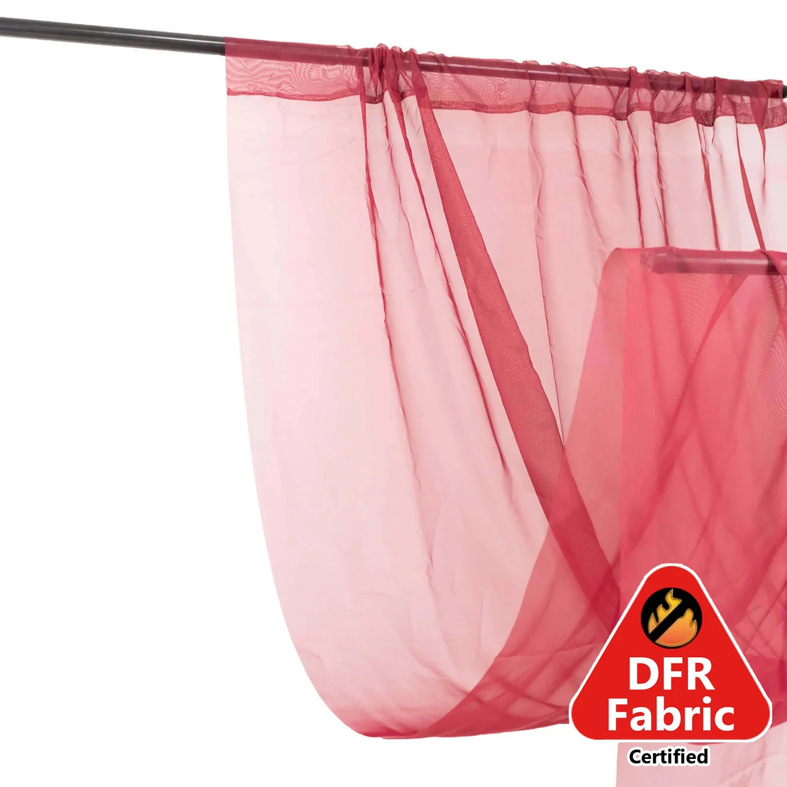 Burgundy Chiffon Ceiling Drapery, Durable Flame Resistant Long Curtain Backdrop Panel With Rod Pocket 5ftx32ft - Image 6