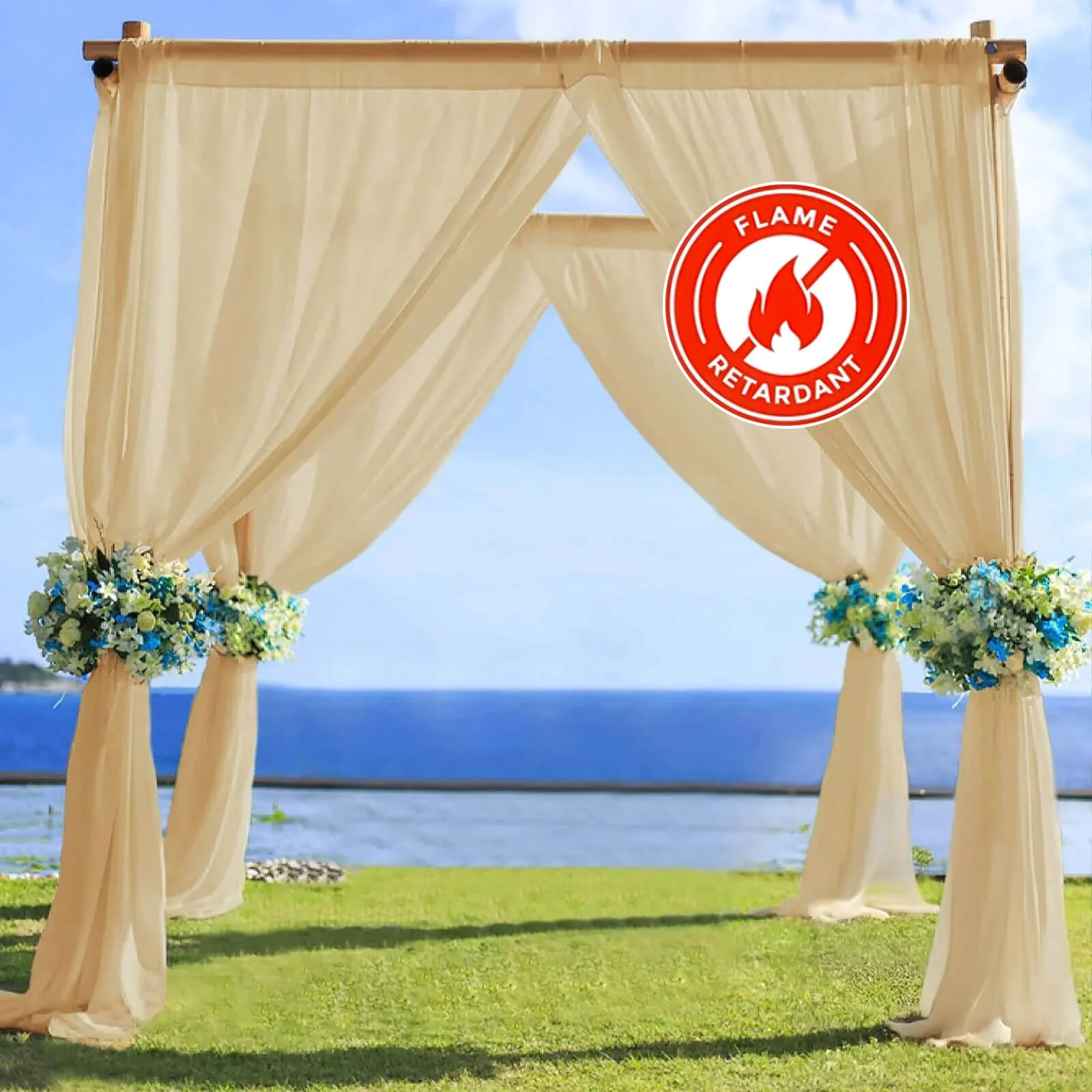 Champagne Chiffon Drape Curtain, Durable Flame Resistant Backdrop Panel Ceiling Decoration With Rod Pocket 5ftx14ft