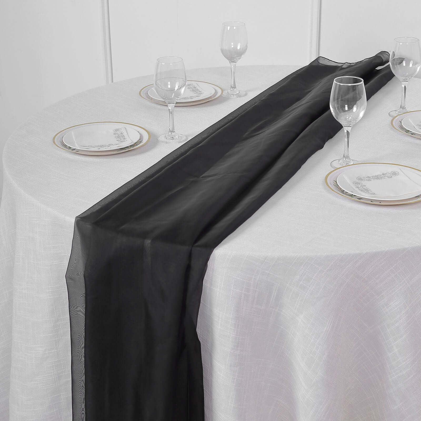 Chiffon Table Runner 6ft Black - Stylish & Lightweight Event Table Decor - Image 2