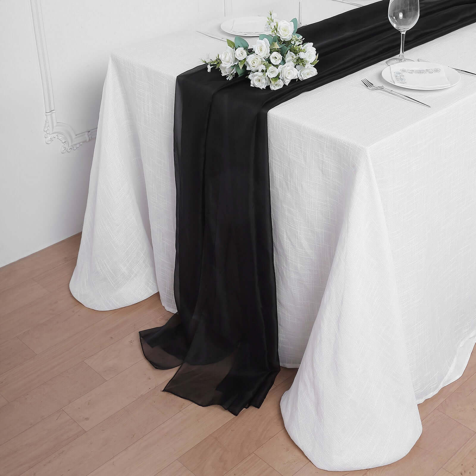 Chiffon Table Runner 6ft Black - Stylish & Lightweight Event Table Decor - Image 6