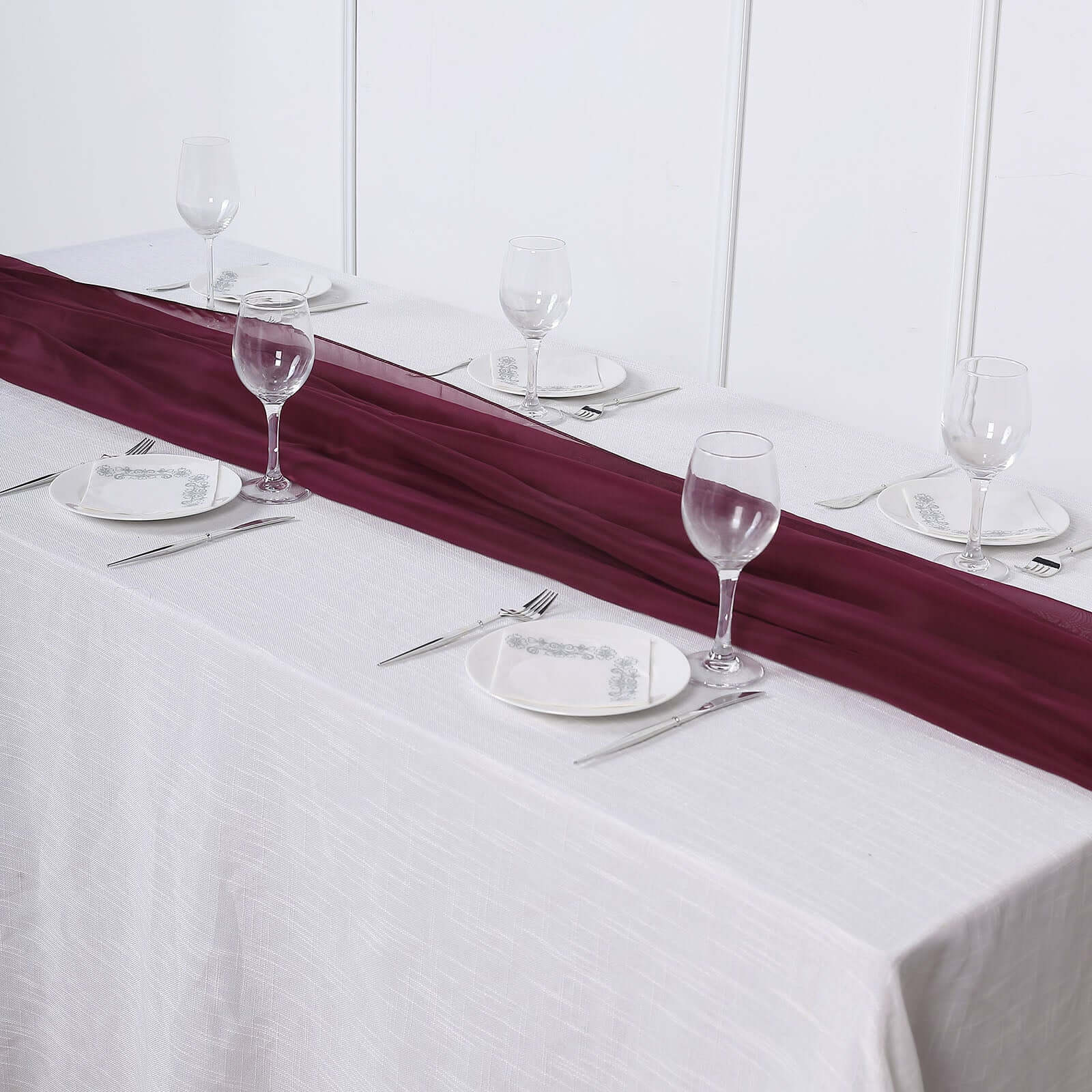 Chiffon Table Runner 6ft Burgundy - Lightweight Table Linen - Image 6