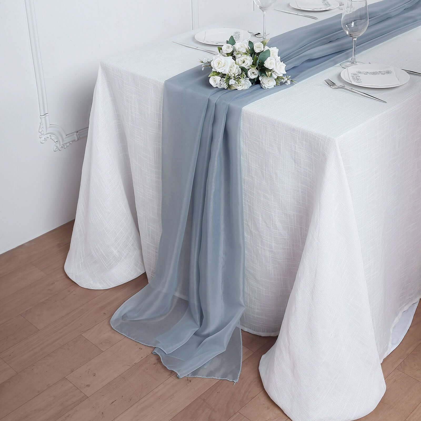 Chiffon Table Runner 6ft Dusty Blue - Lightweight Table Linen - Image 8