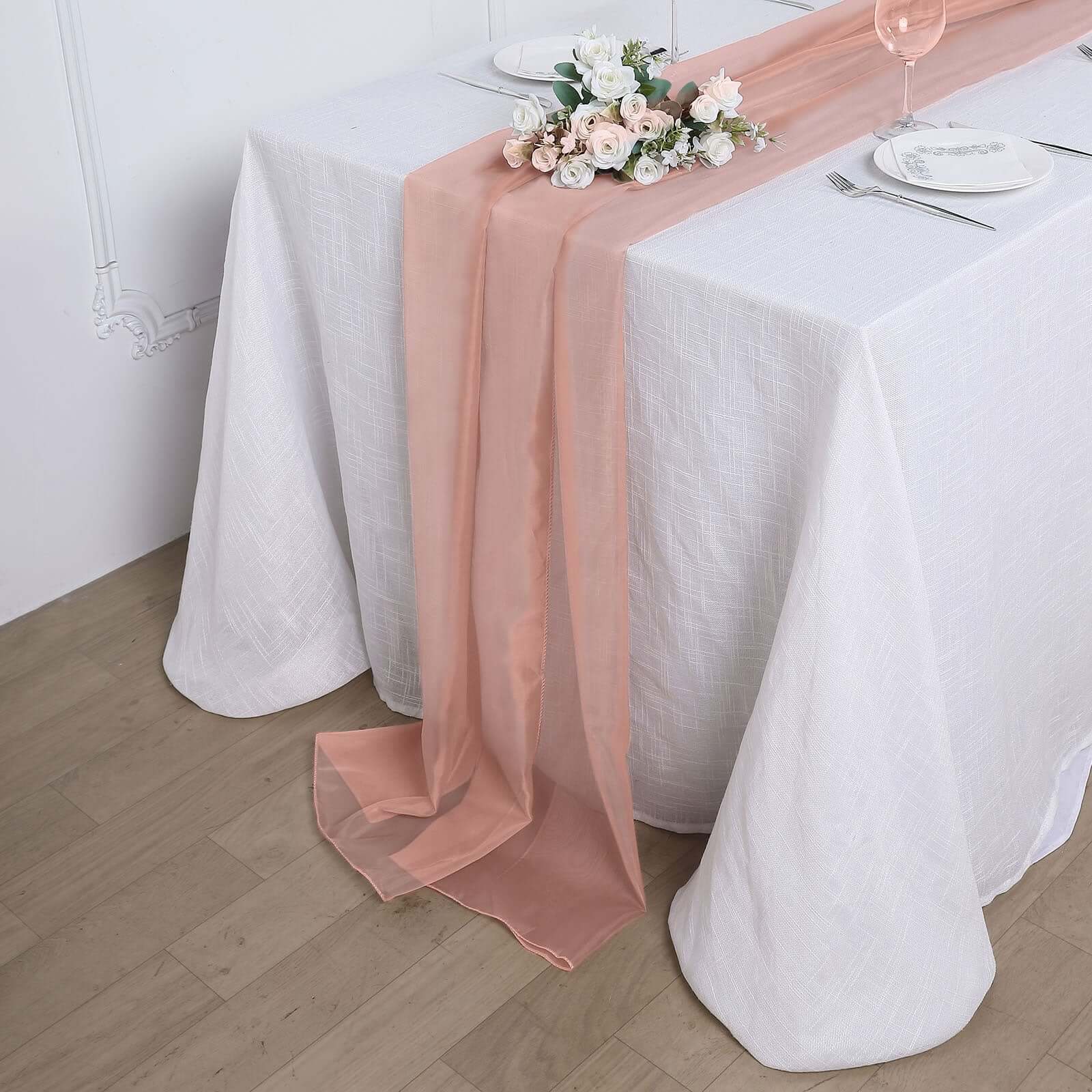 Chiffon Table Runner 6ft Dusty Rose - Lightweight Table Linen - Image 2