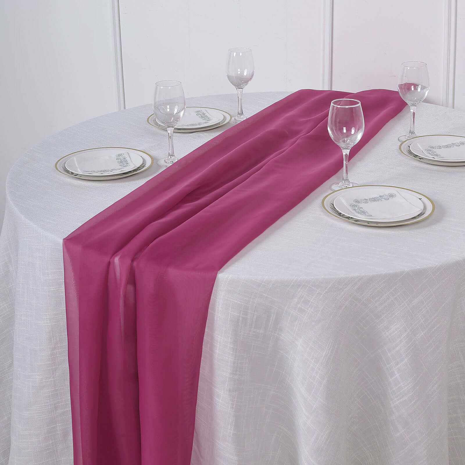Chiffon Table Runner 6ft Fuchsia - Lightweight Table Linen - Image 2