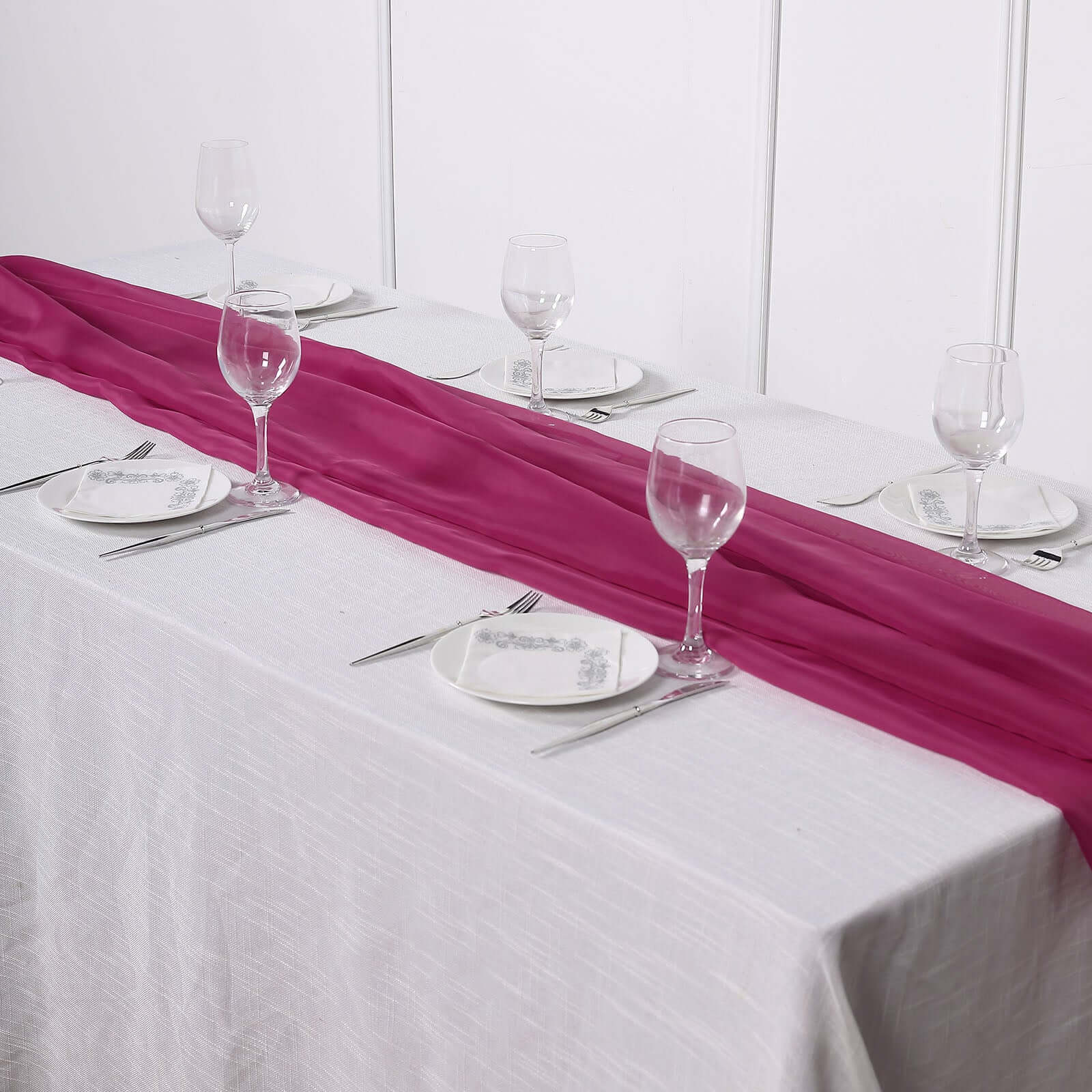 Chiffon Table Runner 6ft Fuchsia - Lightweight Table Linen - Image 3